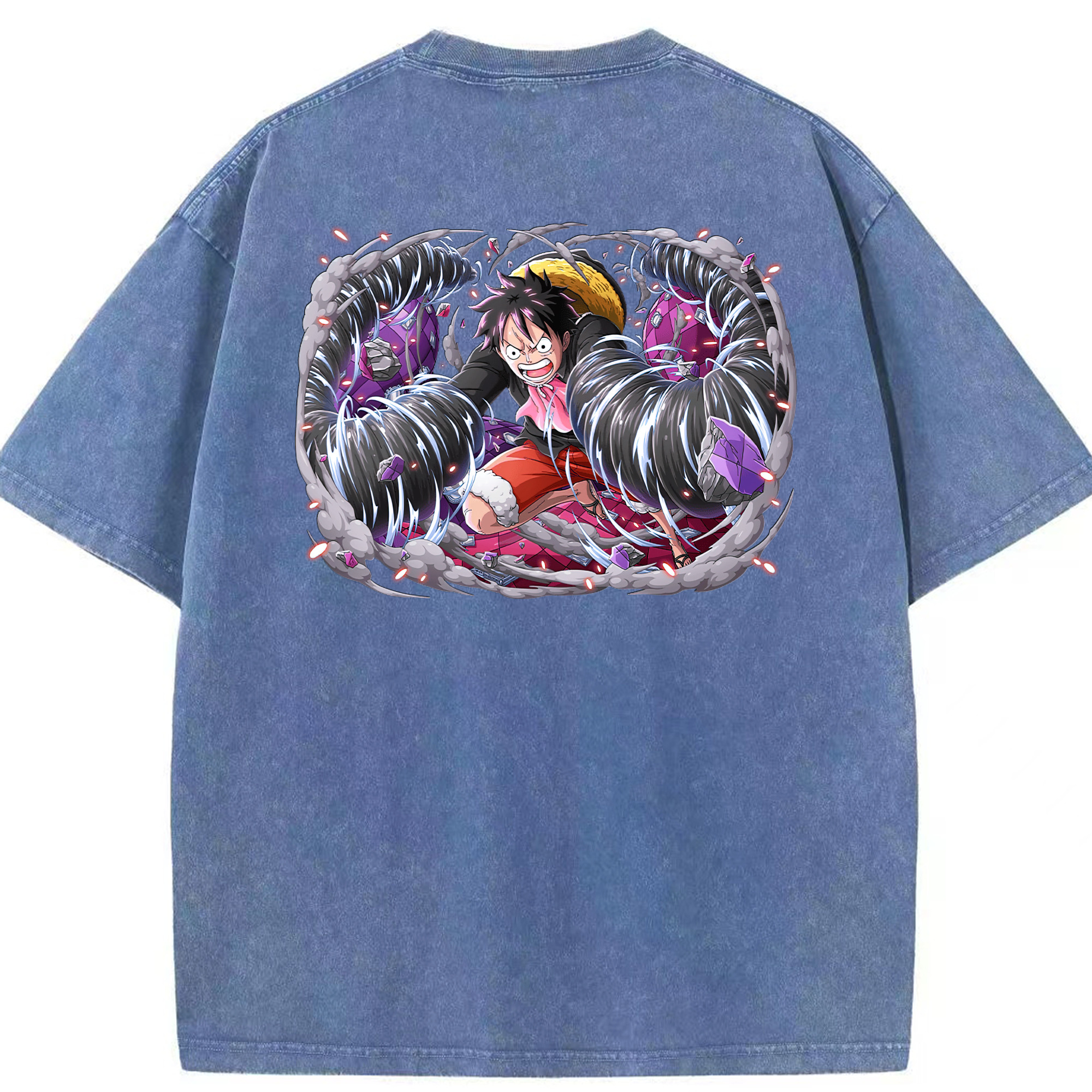 ワンピース モンキー・D・ルフィ ONE PIECE Monkey D. Luffy 綿100% ヴィンテージ風 半袖Tシャツ（背面プリント）