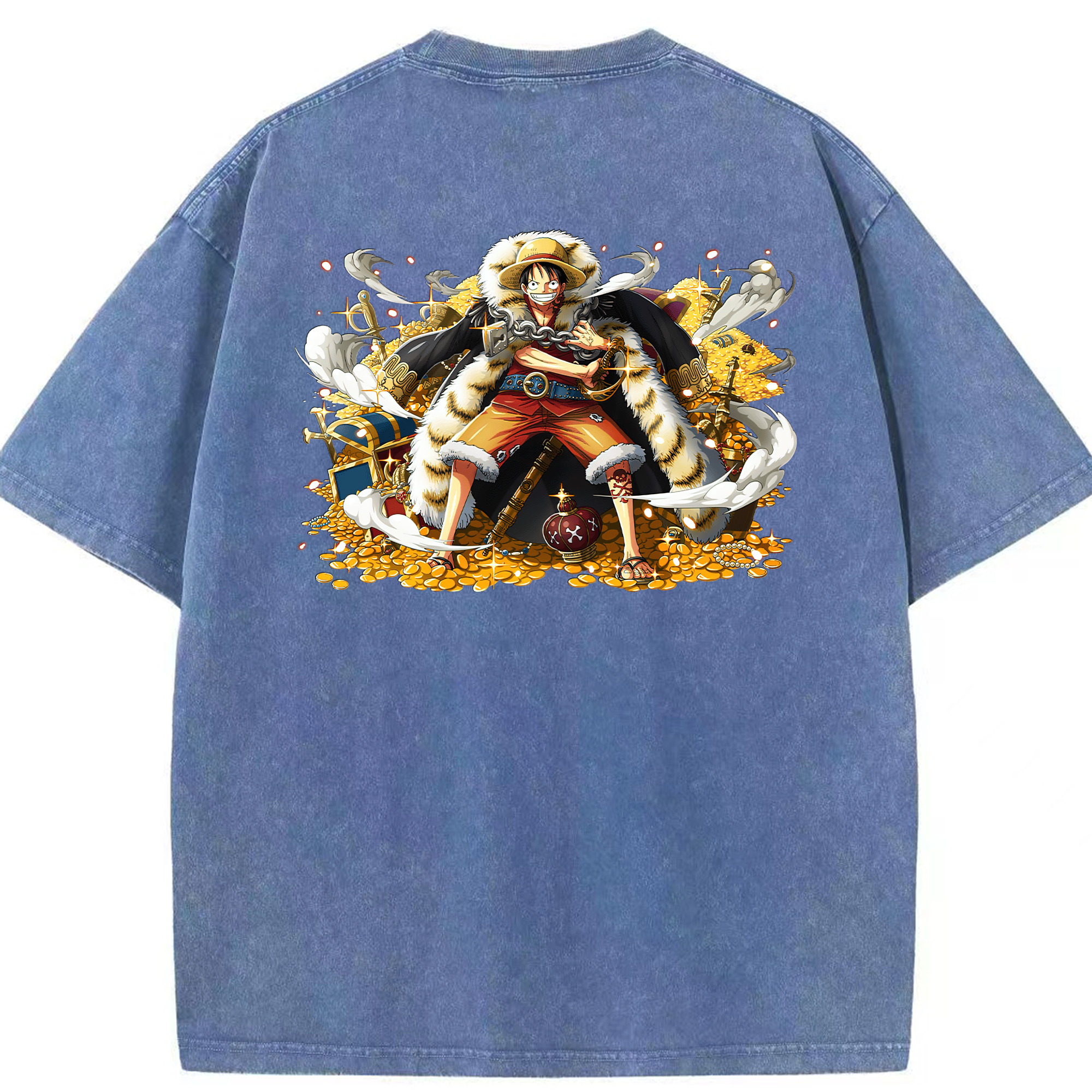 ワンピース モンキー・D・ルフィ ONE PIECE Monkey D. Luffy 綿100% ヴィンテージ風 半袖Tシャツ（背面プリント）