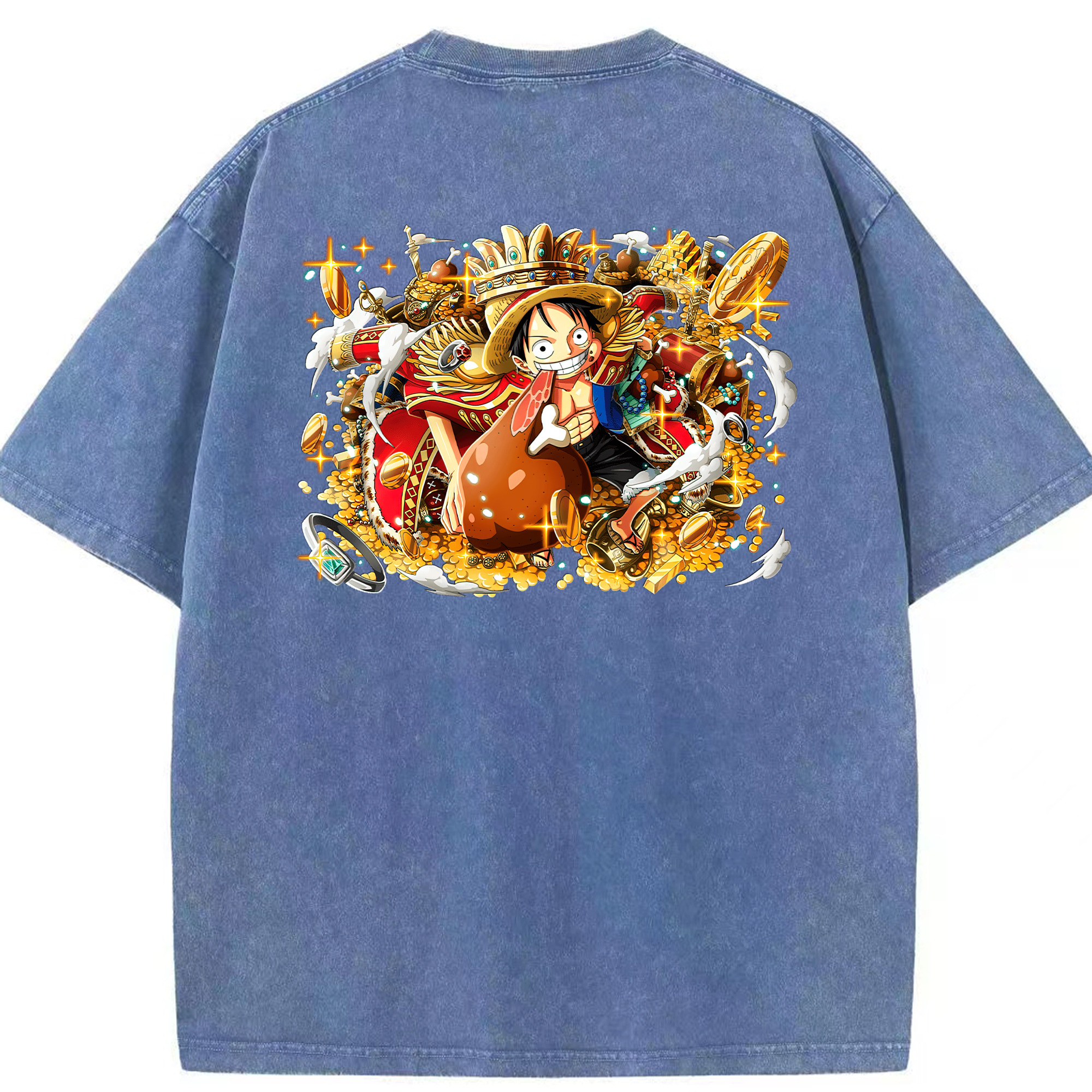 ワンピース モンキー・D・ルフィ ONE PIECE Monkey D. Luffy 綿100% ヴィンテージ風 半袖Tシャツ（背面プリント）