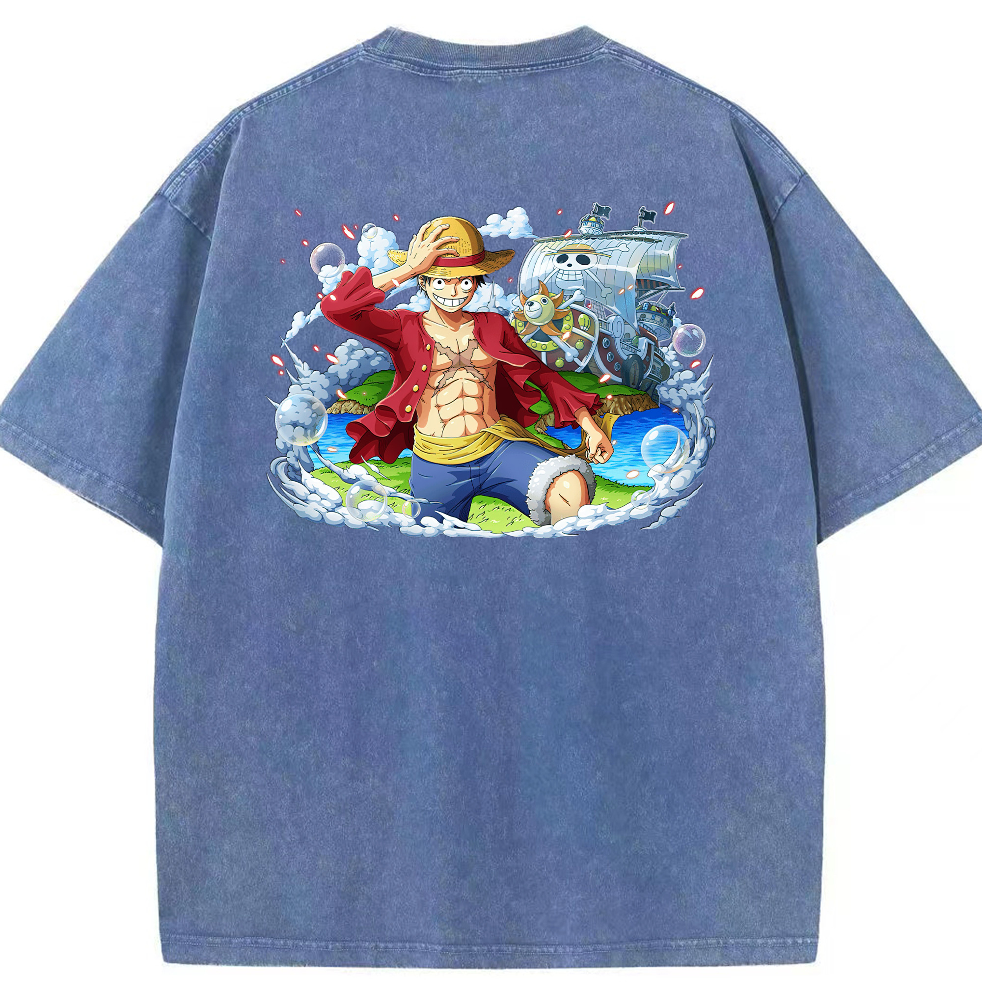 ワンピース モンキー・D・ルフィ ONE PIECE Monkey D. Luffy 綿100% ヴィンテージ風 半袖Tシャツ（背面プリント）