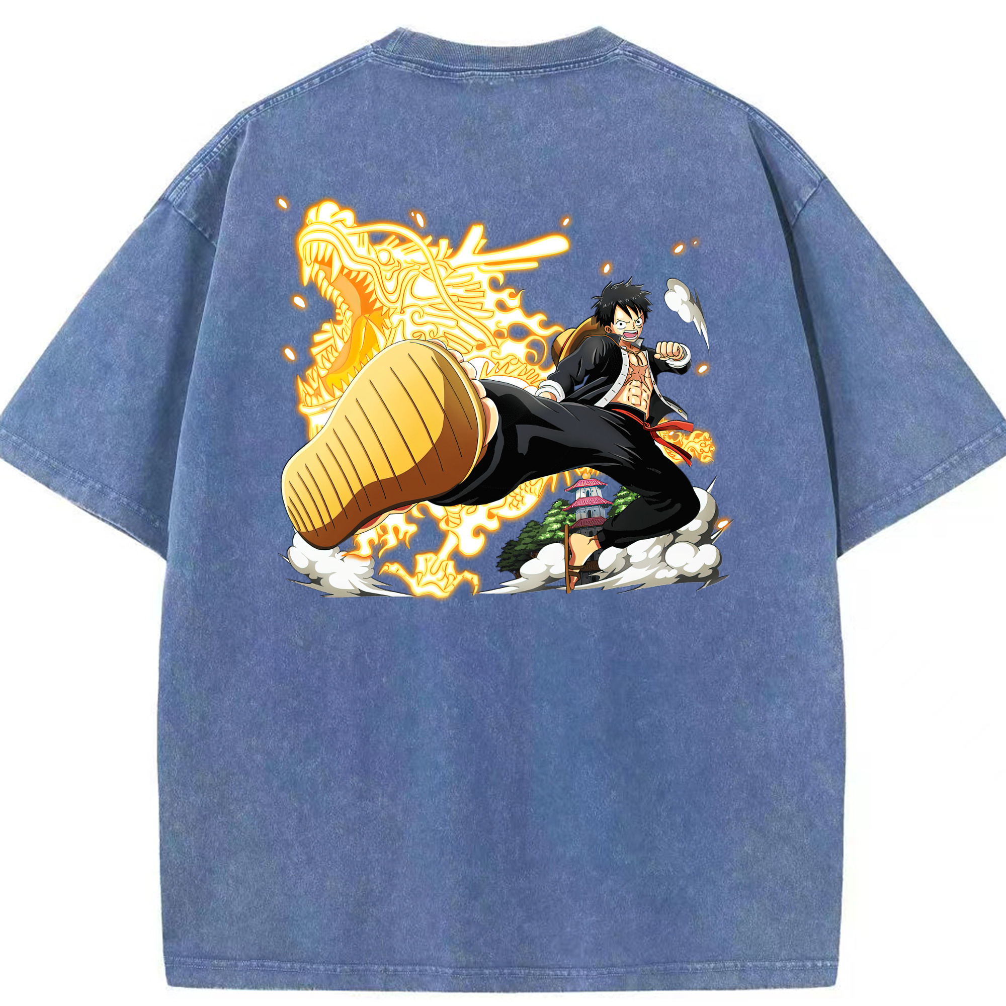 ワンピース モンキー・D・ルフィ ONE PIECE Monkey D. Luffy 綿100% ヴィンテージ風 半袖Tシャツ（背面プリント）