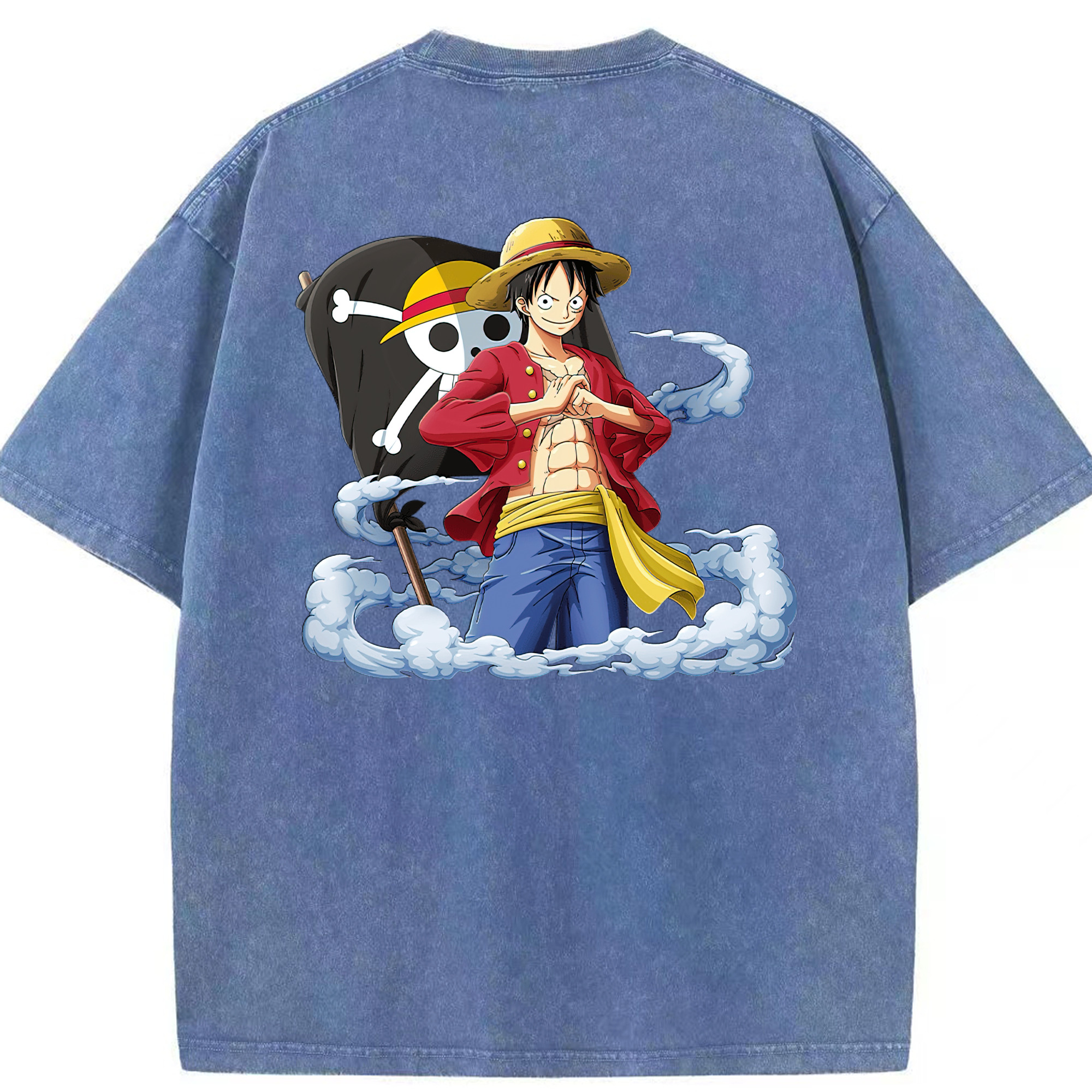 ワンピース モンキー・D・ルフィ ONE PIECE Monkey D. Luffy 綿100% ヴィンテージ風 半袖Tシャツ（背面プリント）