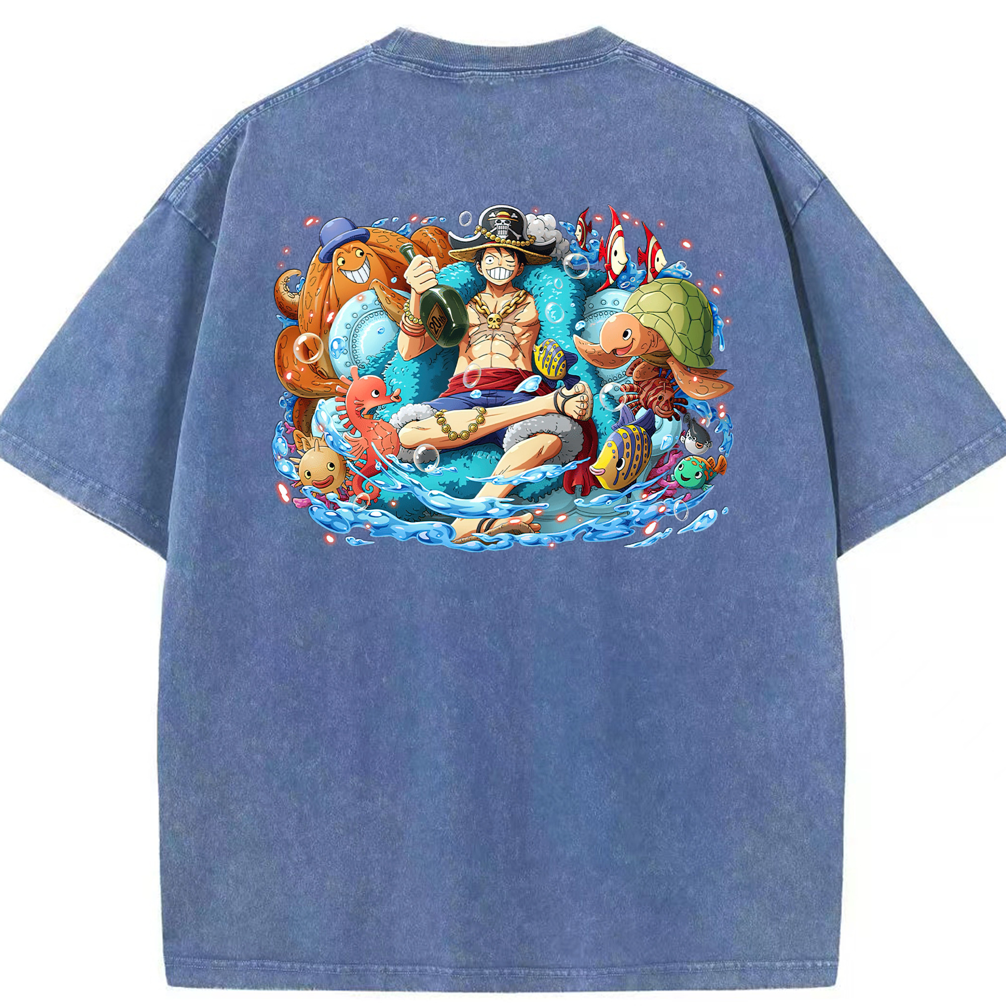 ワンピース モンキー・D・ルフィ ONE PIECE Monkey D. Luffy 綿100% ヴィンテージ風 半袖Tシャツ（背面プリント）