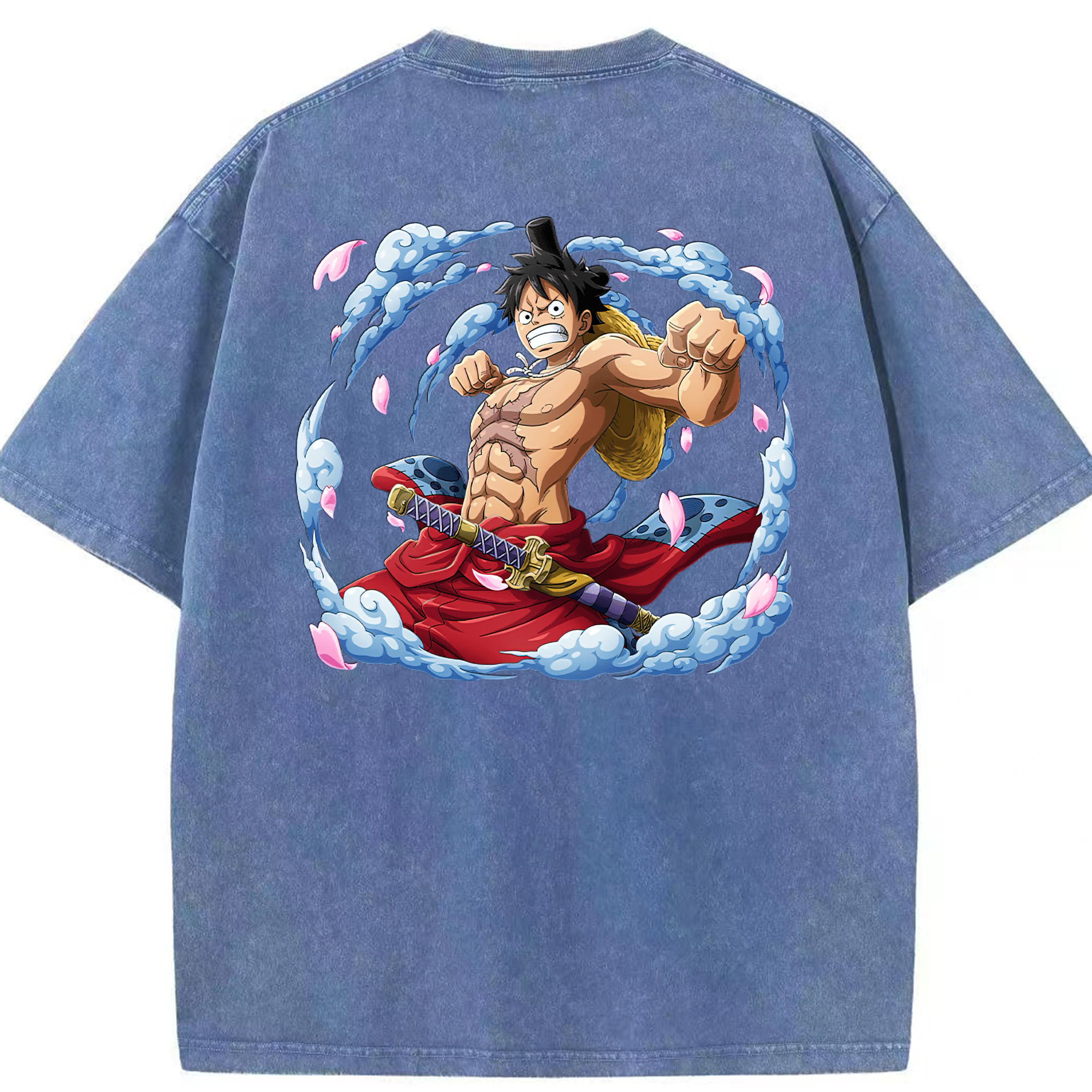 ワンピース モンキー・D・ルフィ ONE PIECE Monkey D. Luffy 綿100% ヴィンテージ風 半袖Tシャツ（背面プリント）