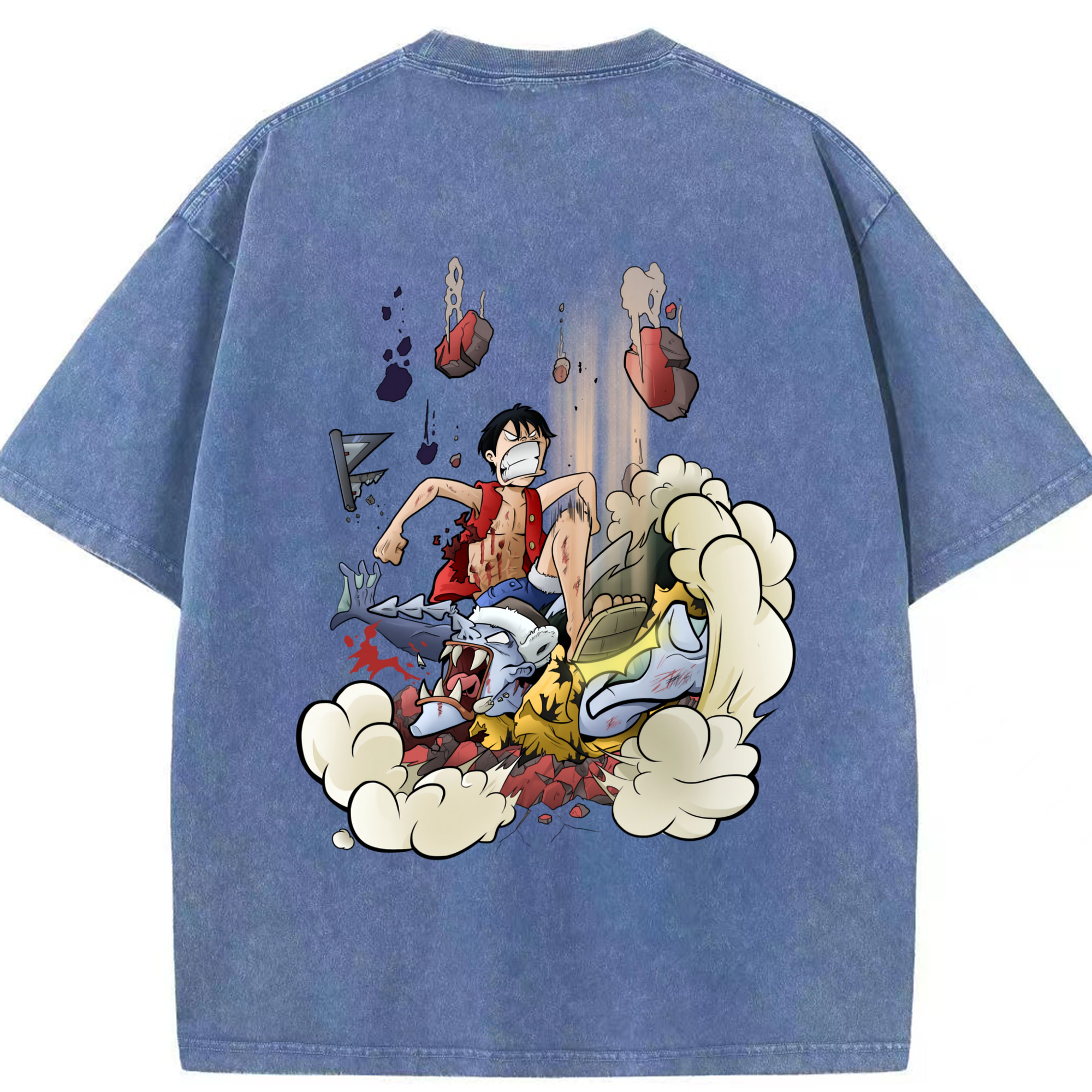 ワンピース モンキー・D・ルフィ ONE PIECE Monkey D. Luffy 綿100% ヴィンテージ風 半袖Tシャツ（背面プリント）