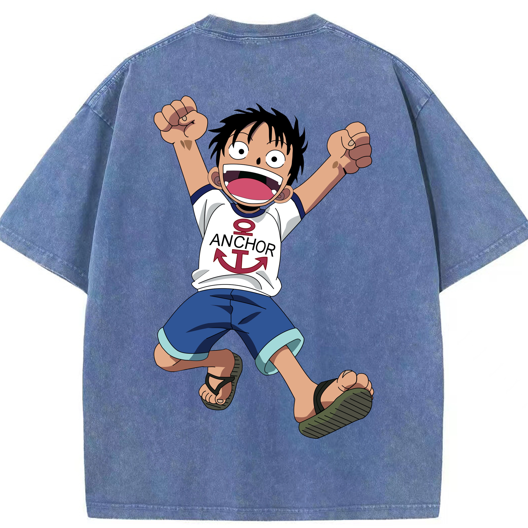ワンピース モンキー・D・ルフィ ONE PIECE Monkey D. Luffy 綿100% ヴィンテージ風 半袖Tシャツ（背面プリント）