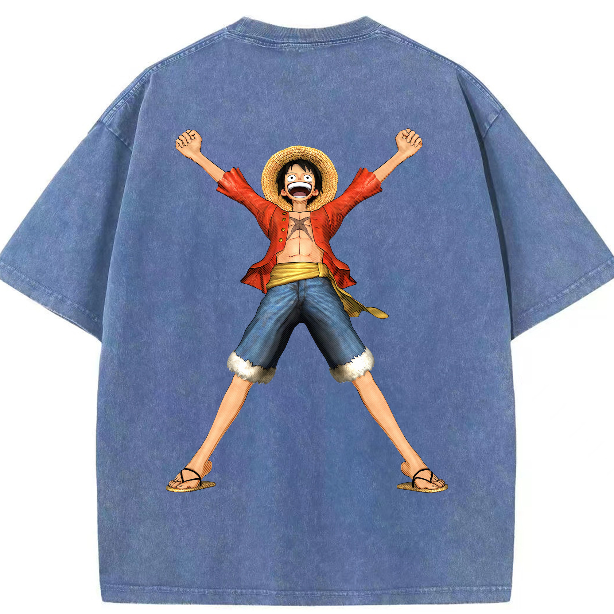 ワンピース モンキー・D・ルフィ ONE PIECE Monkey D. Luffy 綿100% ヴィンテージ風 半袖Tシャツ（背面プリント）