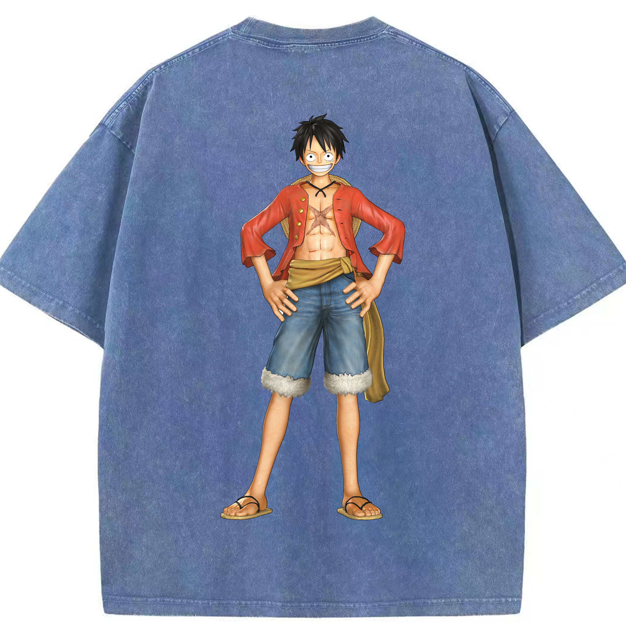 ワンピース モンキー・D・ルフィ ONE PIECE Monkey D. Luffy 綿100% ヴィンテージ風 半袖Tシャツ（背面プリント）