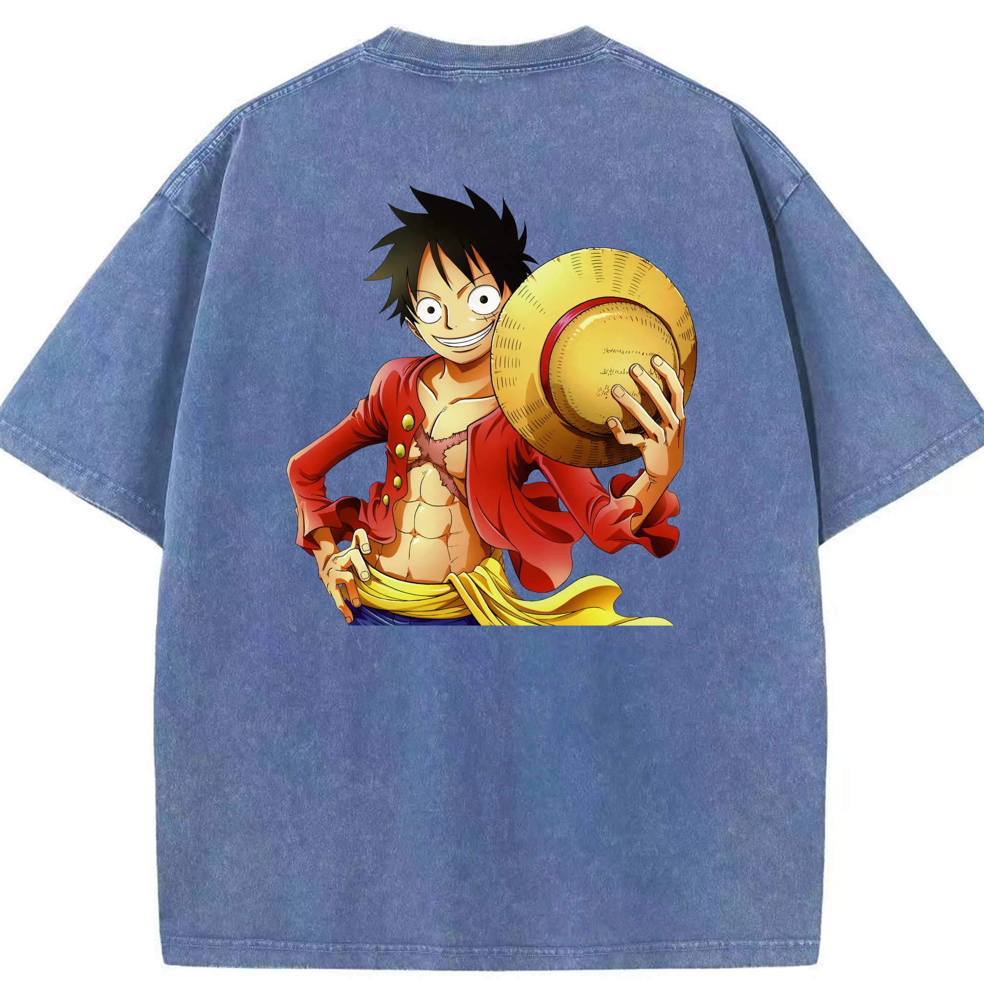 ワンピース モンキー・D・ルフィ ONE PIECE Monkey D. Luffy 綿100% ヴィンテージ風 半袖Tシャツ（背面プリント）