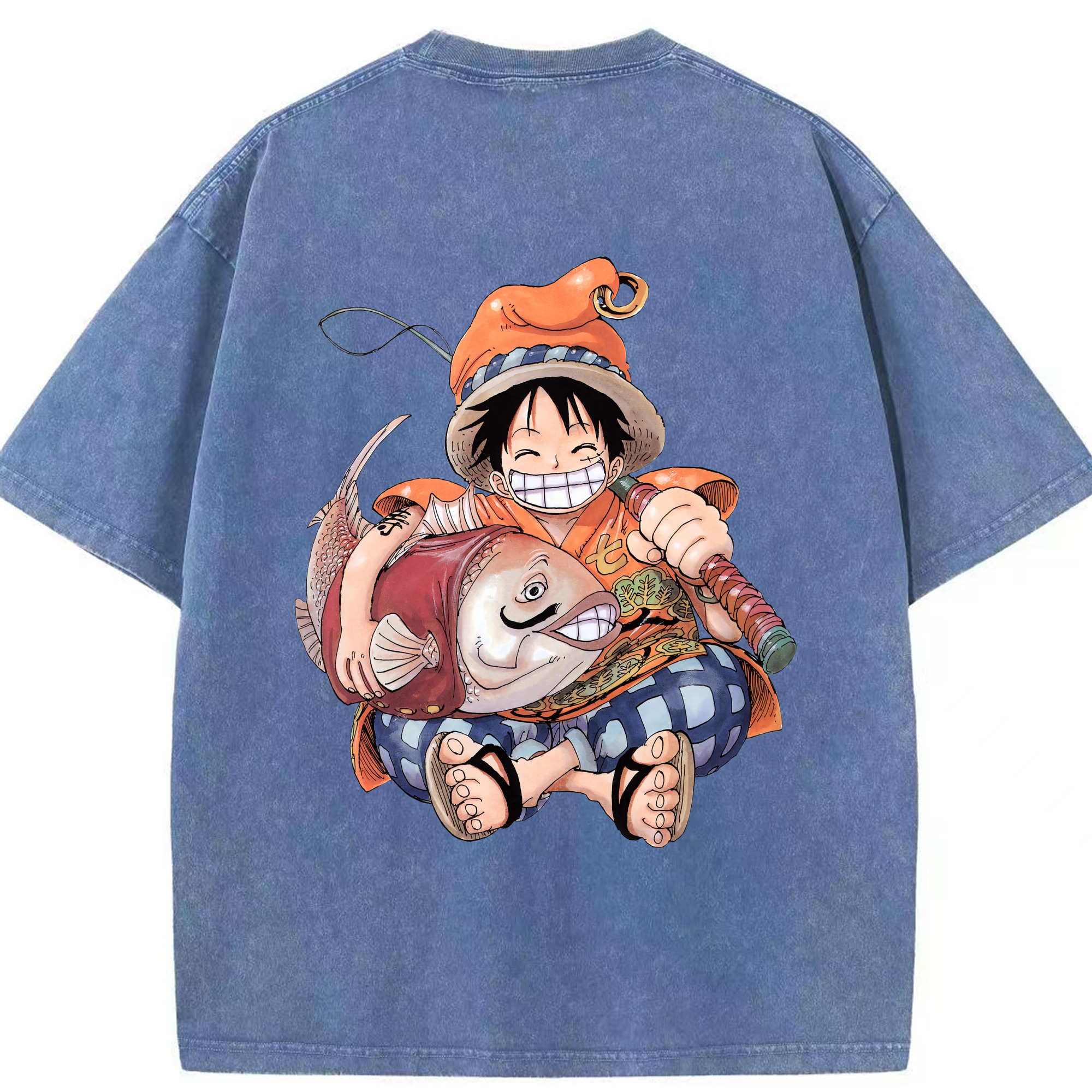 ワンピース モンキー・D・ルフィ ONE PIECE Monkey D. Luffy 綿100% ヴィンテージ風 半袖Tシャツ（背面プリント）