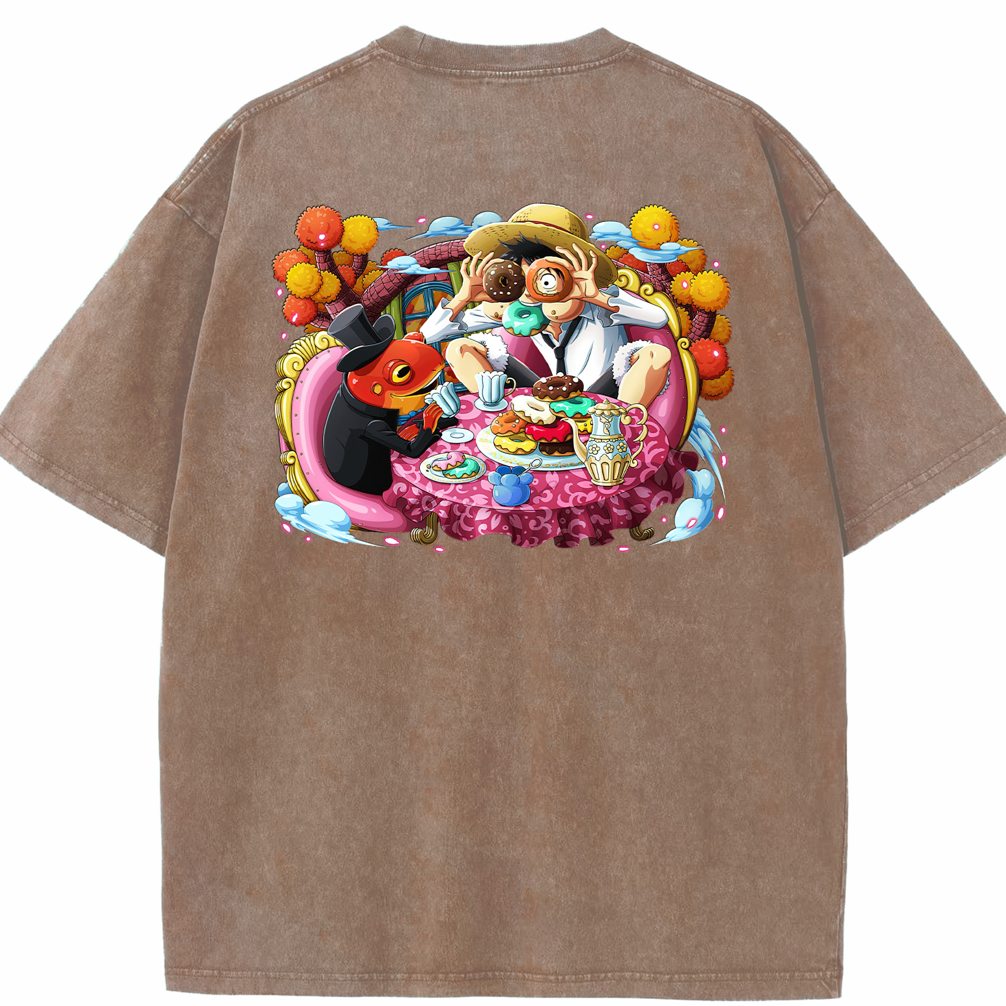 ワンピース モンキー・D・ルフィ ONE PIECE Monkey D. Luffy 綿100% ヴィンテージ風 半袖Tシャツ（背面プリント）