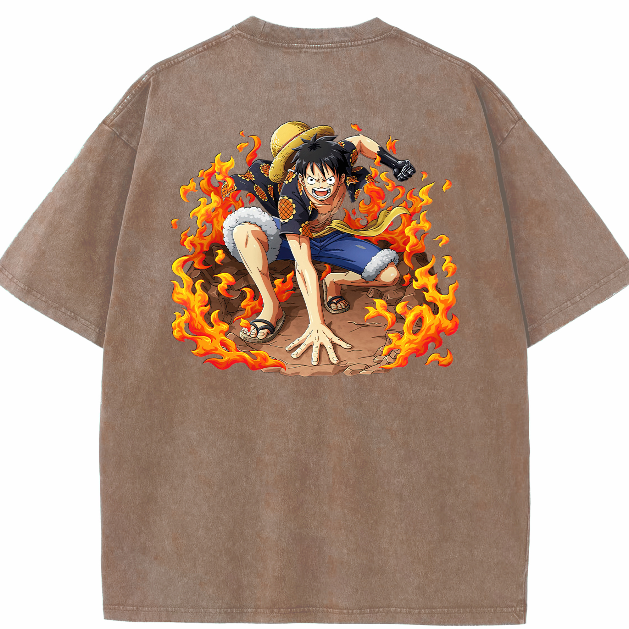 ワンピース モンキー・D・ルフィ ONE PIECE Monkey D. Luffy 綿100% ヴィンテージ風 半袖Tシャツ（背面プリント）