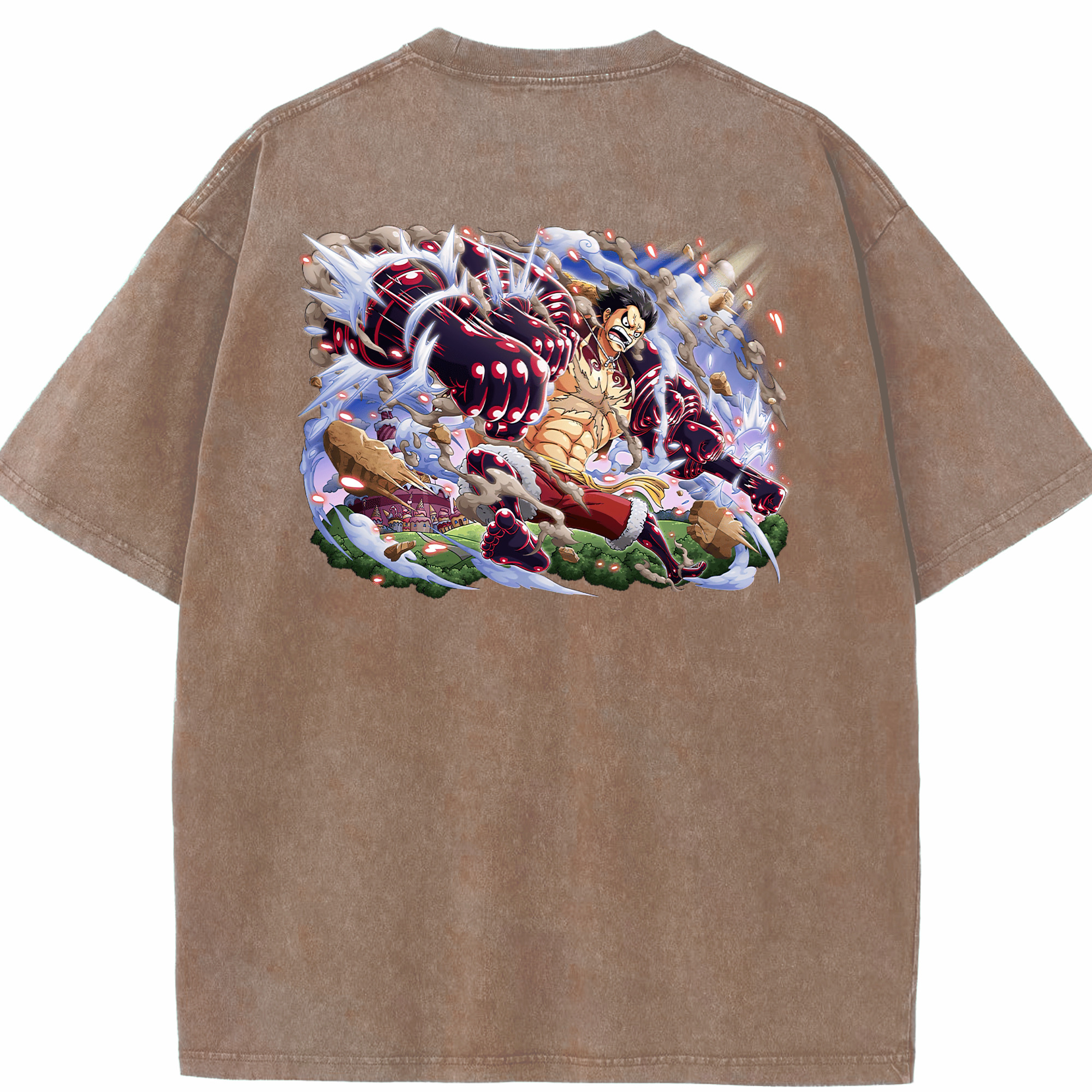 ワンピース モンキー・D・ルフィ ONE PIECE Monkey D. Luffy 綿100% ヴィンテージ風 半袖Tシャツ（背面プリント）