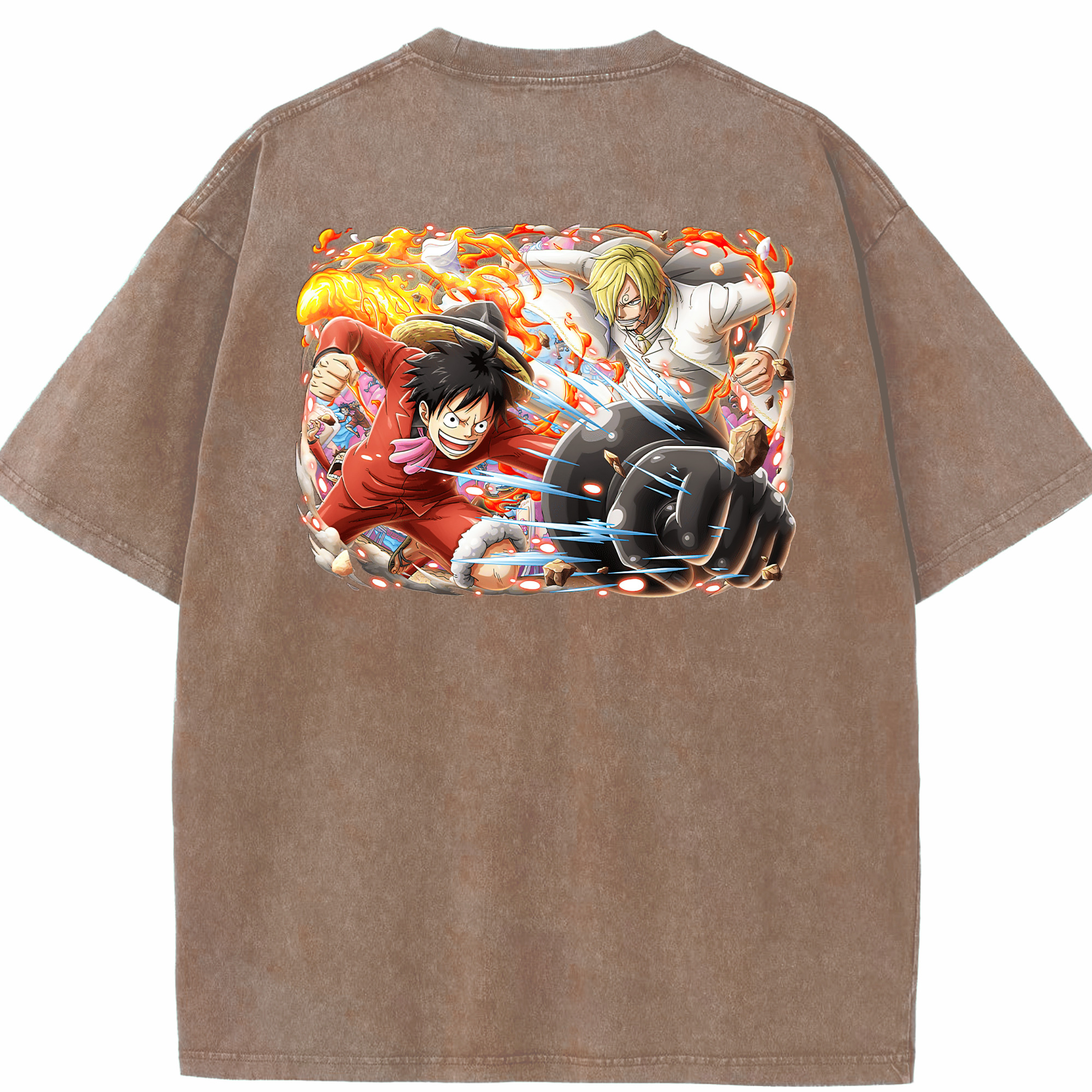 ワンピース モンキー・D・ルフィ ONE PIECE Monkey D. Luffy 綿100% ヴィンテージ風 半袖Tシャツ（背面プリント）