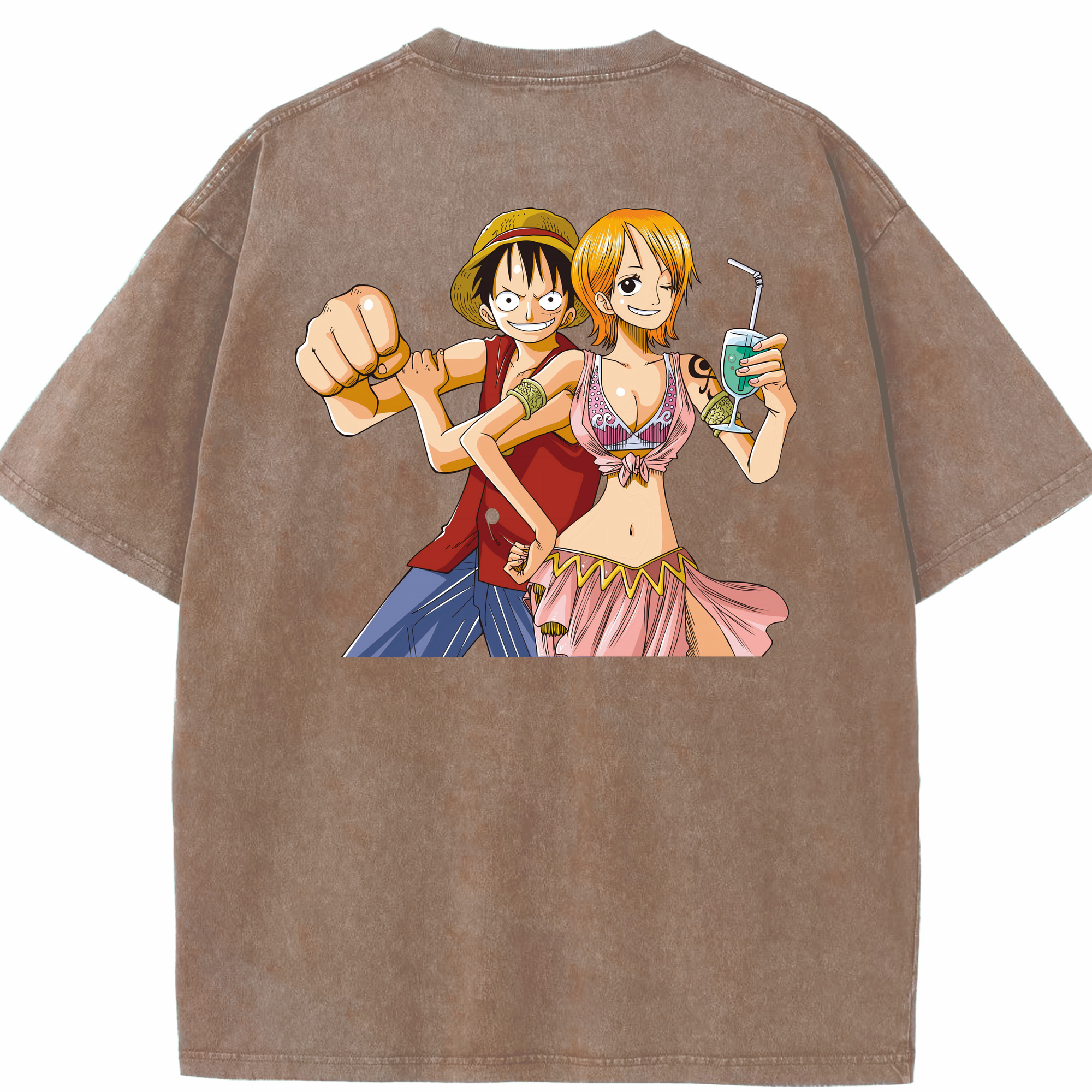 ワンピース モンキー・D・ルフィ ONE PIECE Monkey D. Luffy 綿100% ヴィンテージ風 半袖Tシャツ（背面プリント）