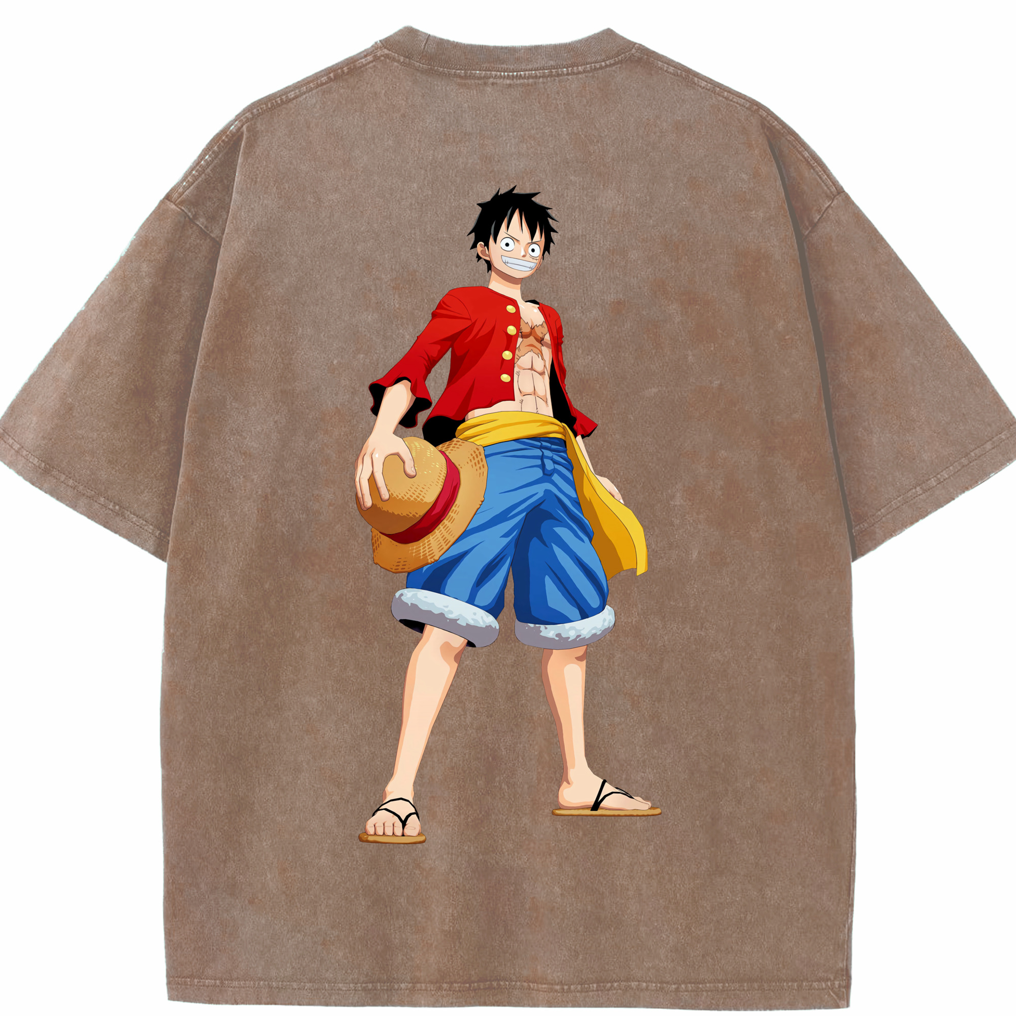 ワンピース モンキー・D・ルフィ ONE PIECE Monkey D. Luffy 綿100% ヴィンテージ風 半袖Tシャツ（背面プリント）