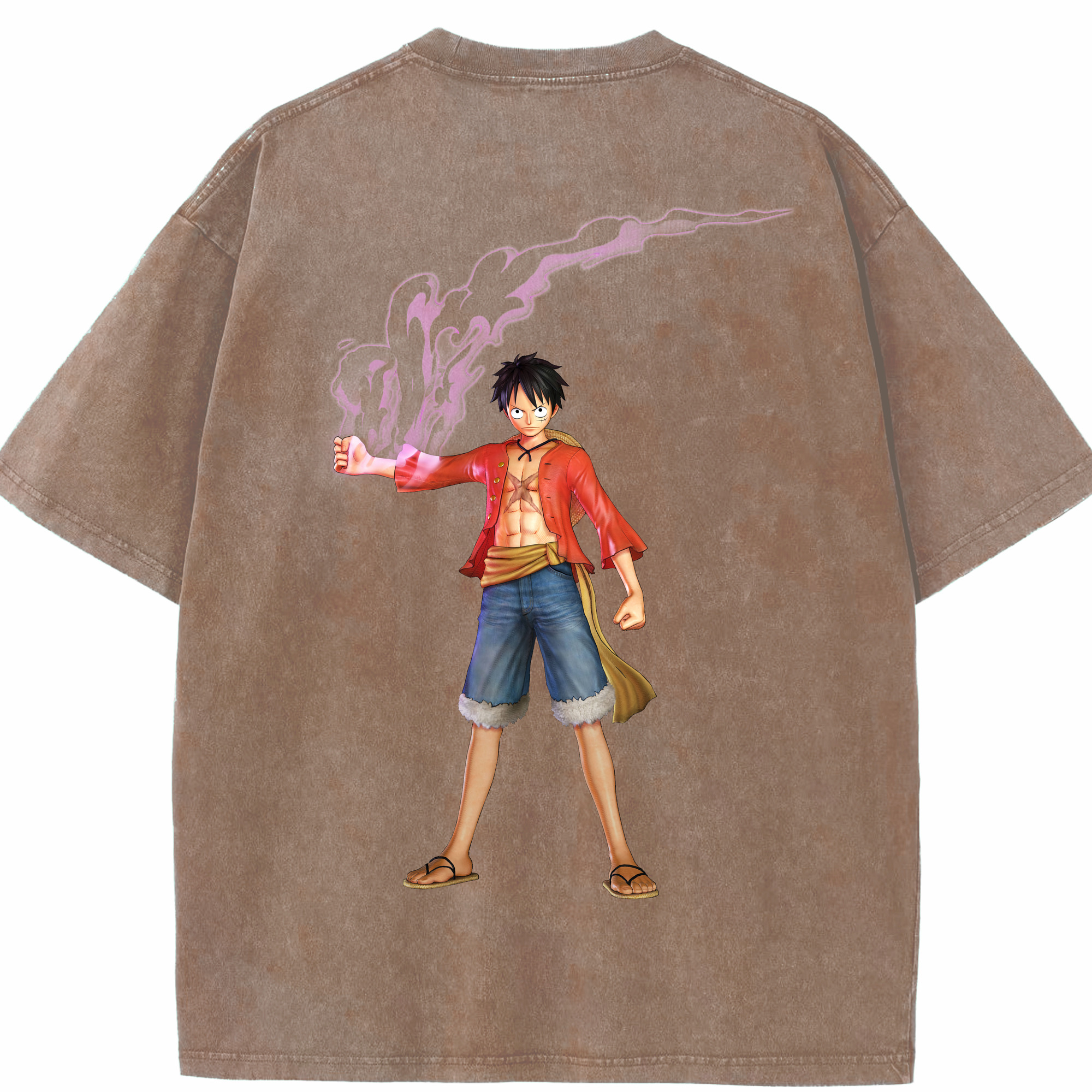 ワンピース モンキー・D・ルフィ ONE PIECE Monkey D. Luffy 綿100% ヴィンテージ風 半袖Tシャツ（背面プリント）
