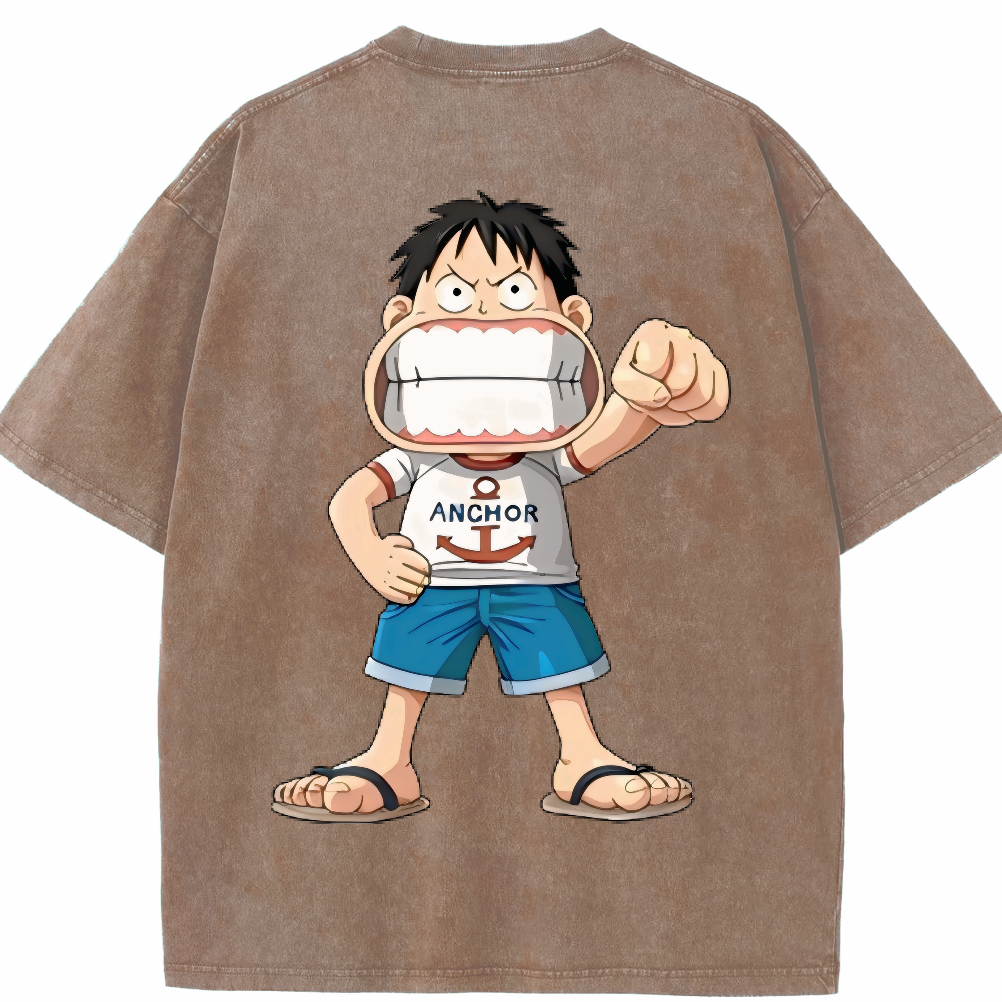 ワンピース モンキー・D・ルフィ ONE PIECE Monkey D. Luffy 綿100% ヴィンテージ風 半袖Tシャツ（背面プリント）