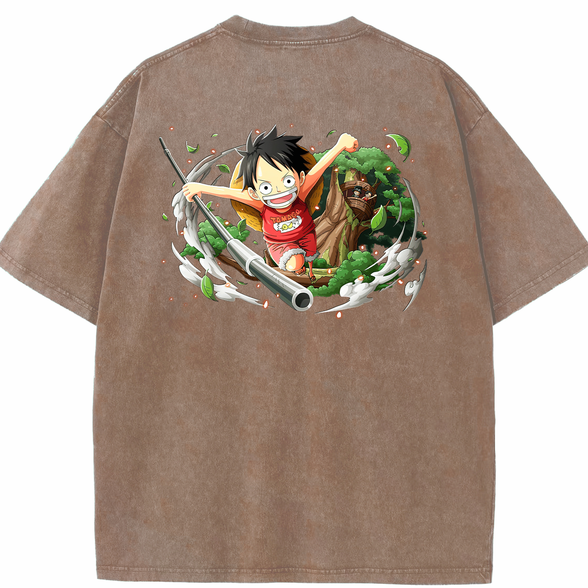 ワンピース モンキー・D・ルフィ ONE PIECE Monkey D. Luffy 綿100% ヴィンテージ風 半袖Tシャツ（背面プリント）