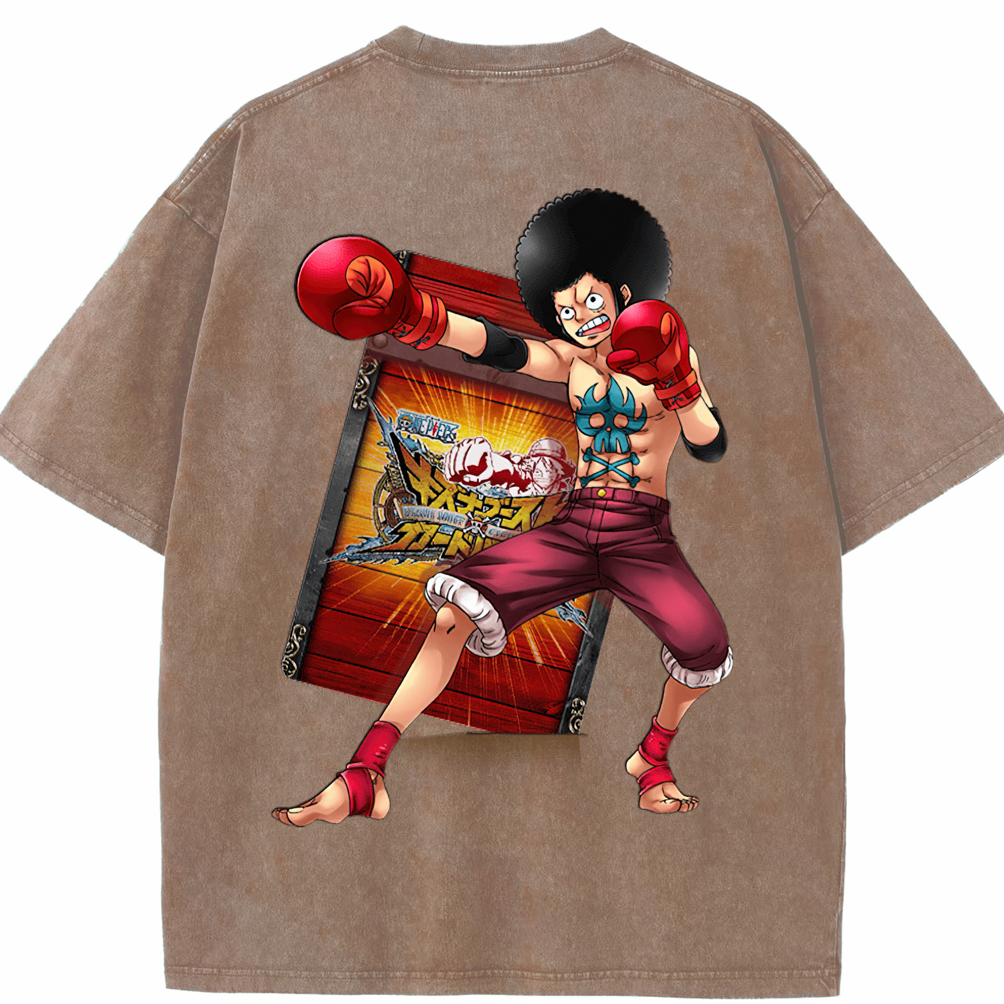 ワンピース モンキー・D・ルフィ ONE PIECE Monkey D. Luffy 綿100% ヴィンテージ風 半袖Tシャツ（背面プリント）