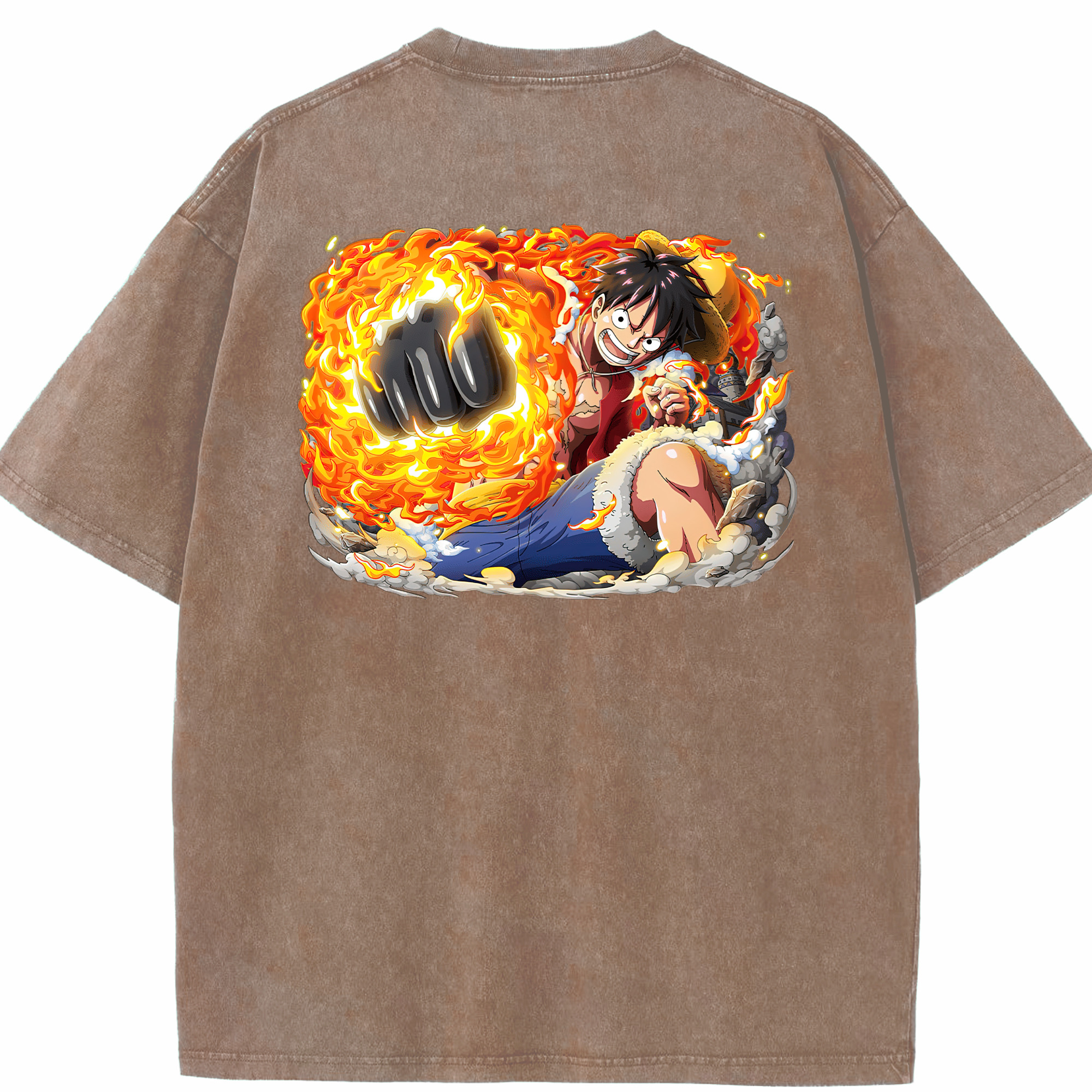 ワンピース モンキー・D・ルフィ ONE PIECE Monkey D. Luffy 綿100% ヴィンテージ風 半袖Tシャツ（背面プリント）