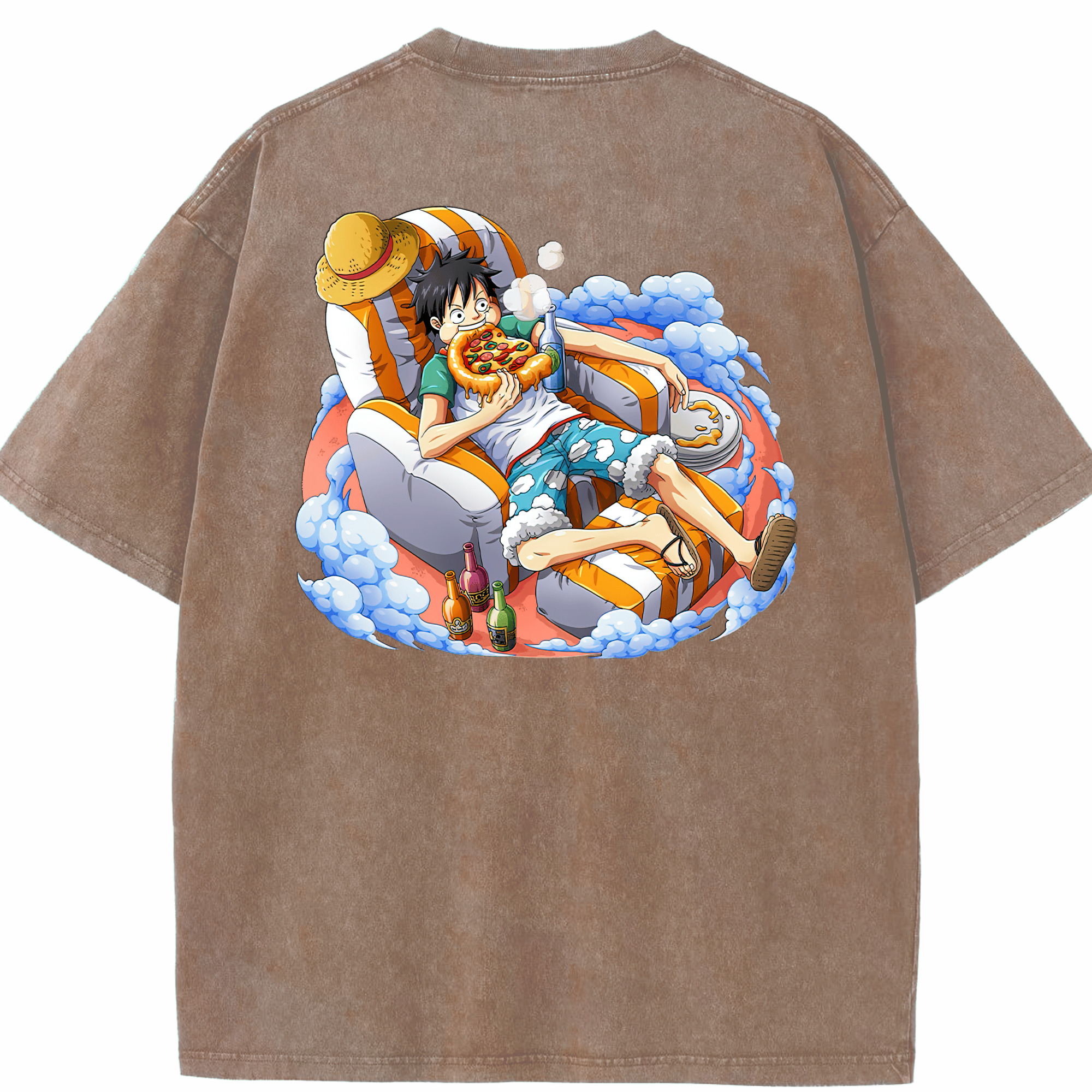 ワンピース モンキー・D・ルフィ ONE PIECE Monkey D. Luffy 綿100% ヴィンテージ風 半袖Tシャツ（背面プリント）