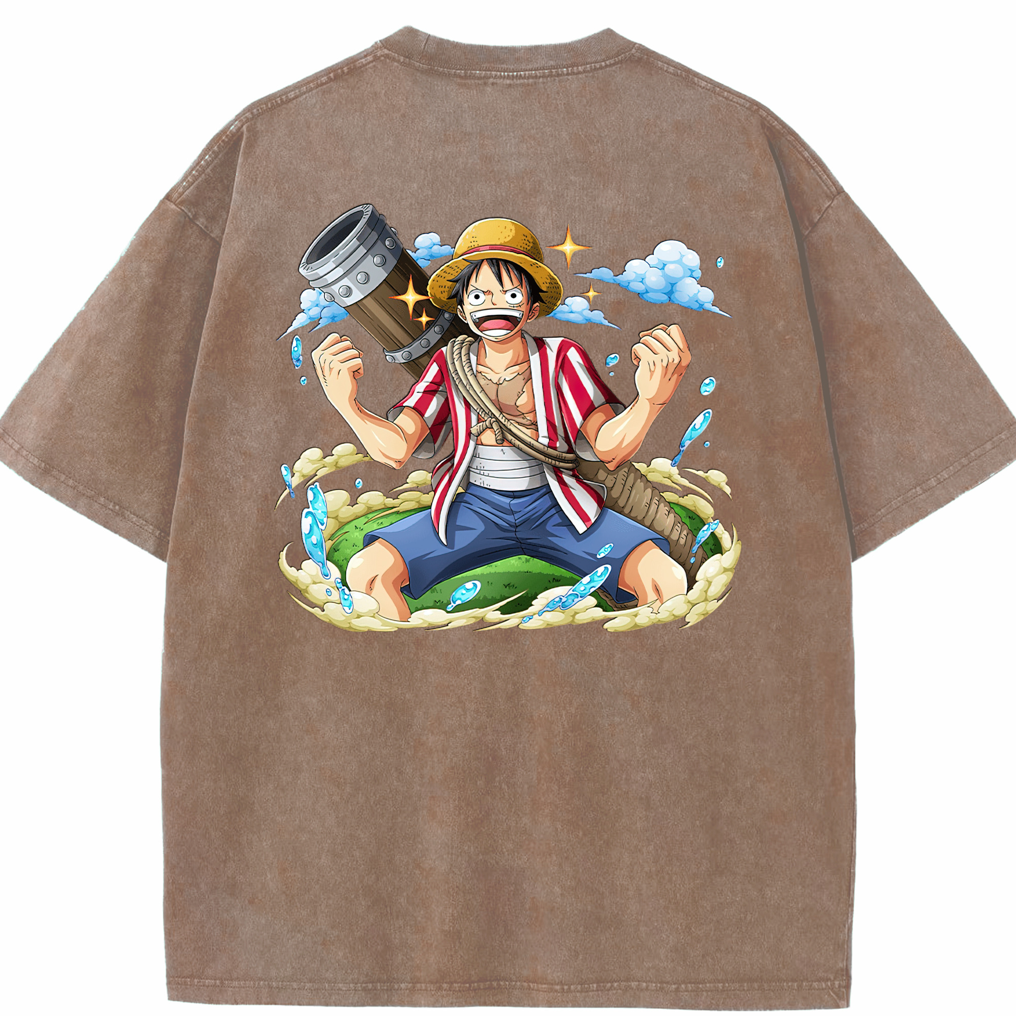 ワンピース モンキー・D・ルフィ ONE PIECE Monkey D. Luffy 綿100% ヴィンテージ風 半袖Tシャツ（背面プリント）