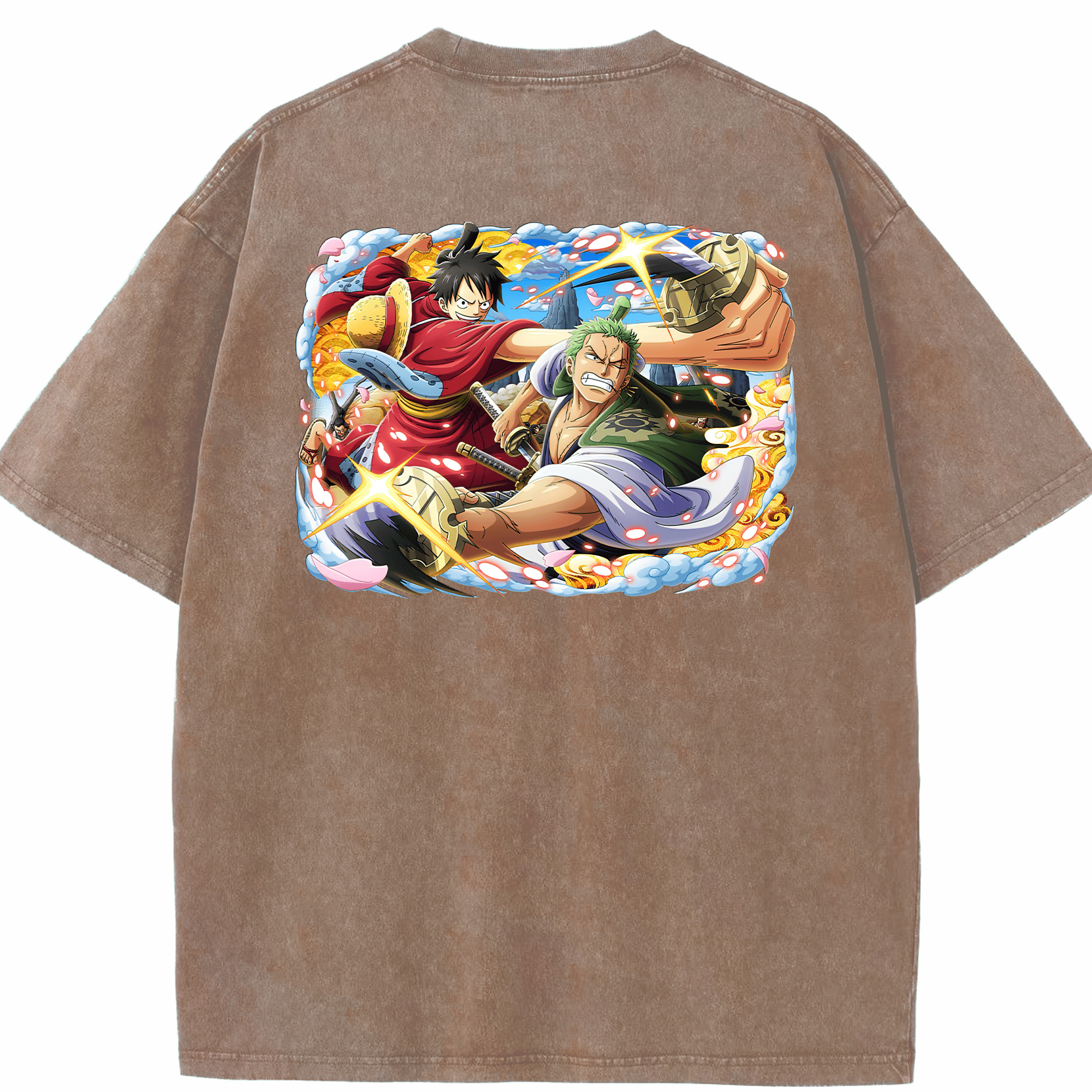 ワンピース モンキー・D・ルフィ ONE PIECE Monkey D. Luffy 綿100% ヴィンテージ風 半袖Tシャツ（背面プリント）