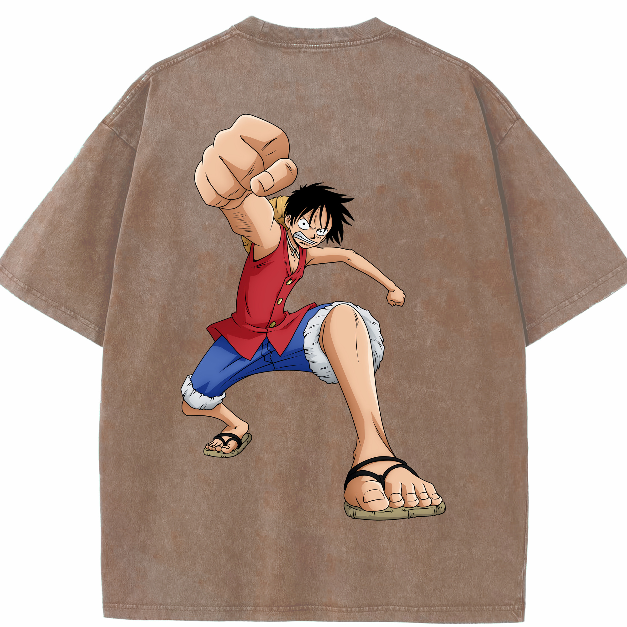 ワンピース モンキー・D・ルフィ ONE PIECE Monkey D. Luffy 綿100% ヴィンテージ風 半袖Tシャツ（背面プリント）