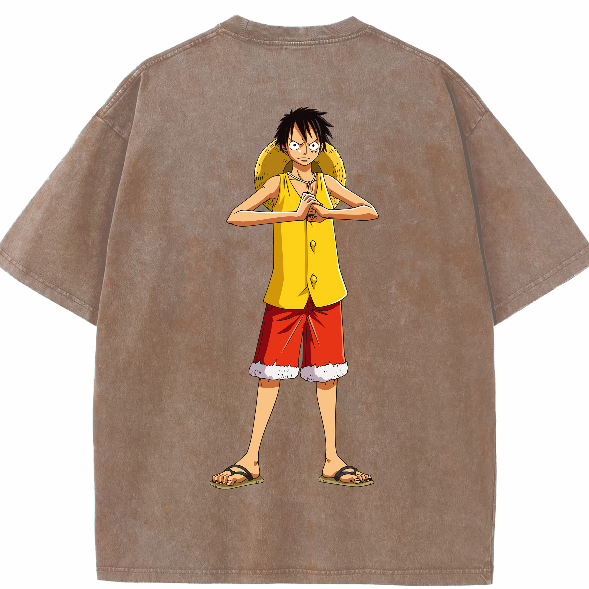 ワンピース モンキー・D・ルフィ ONE PIECE Monkey D. Luffy 綿100% ヴィンテージ風 半袖Tシャツ（背面プリント）