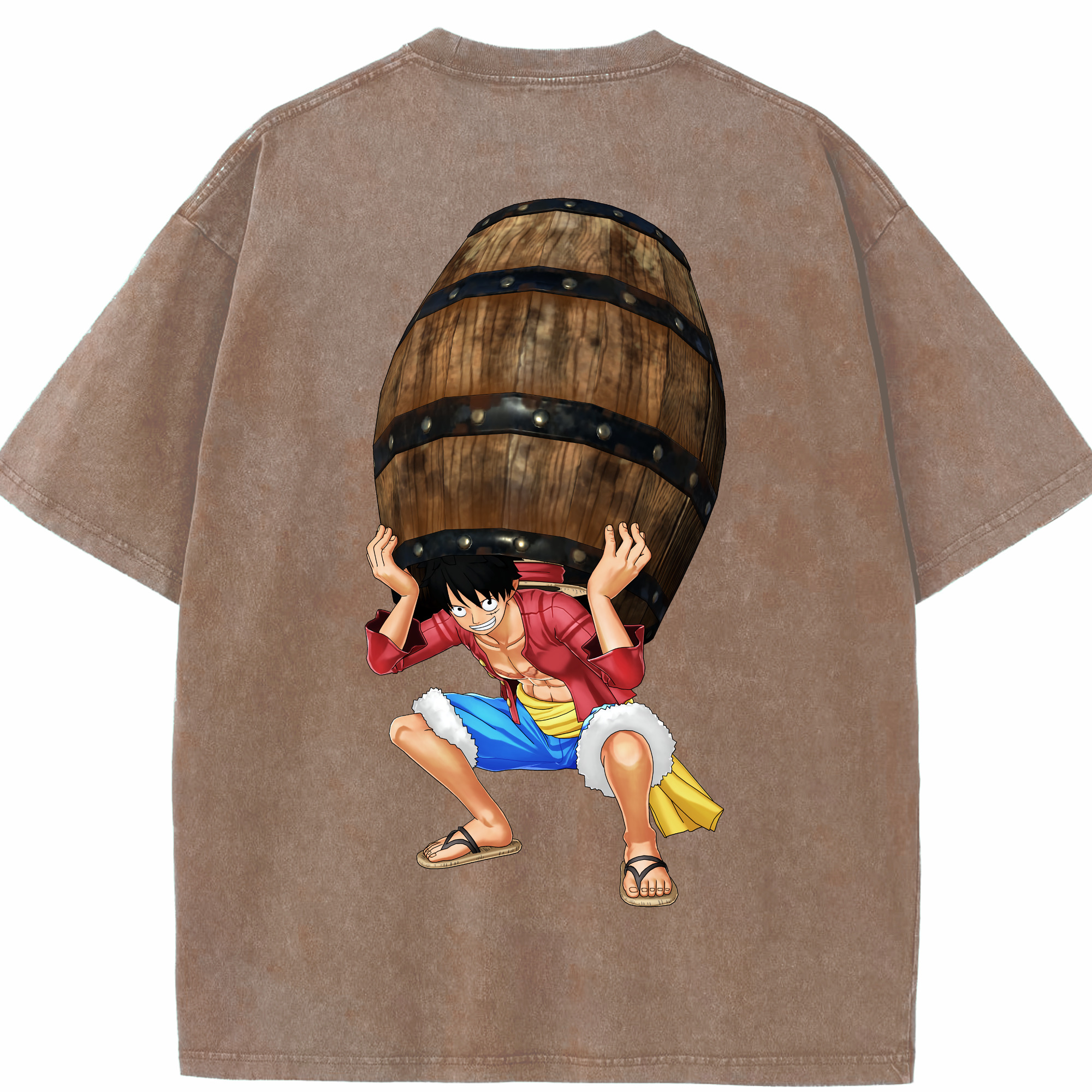 ワンピース モンキー・D・ルフィ ONE PIECE Monkey D. Luffy 綿100% ヴィンテージ風 半袖Tシャツ（背面プリント）