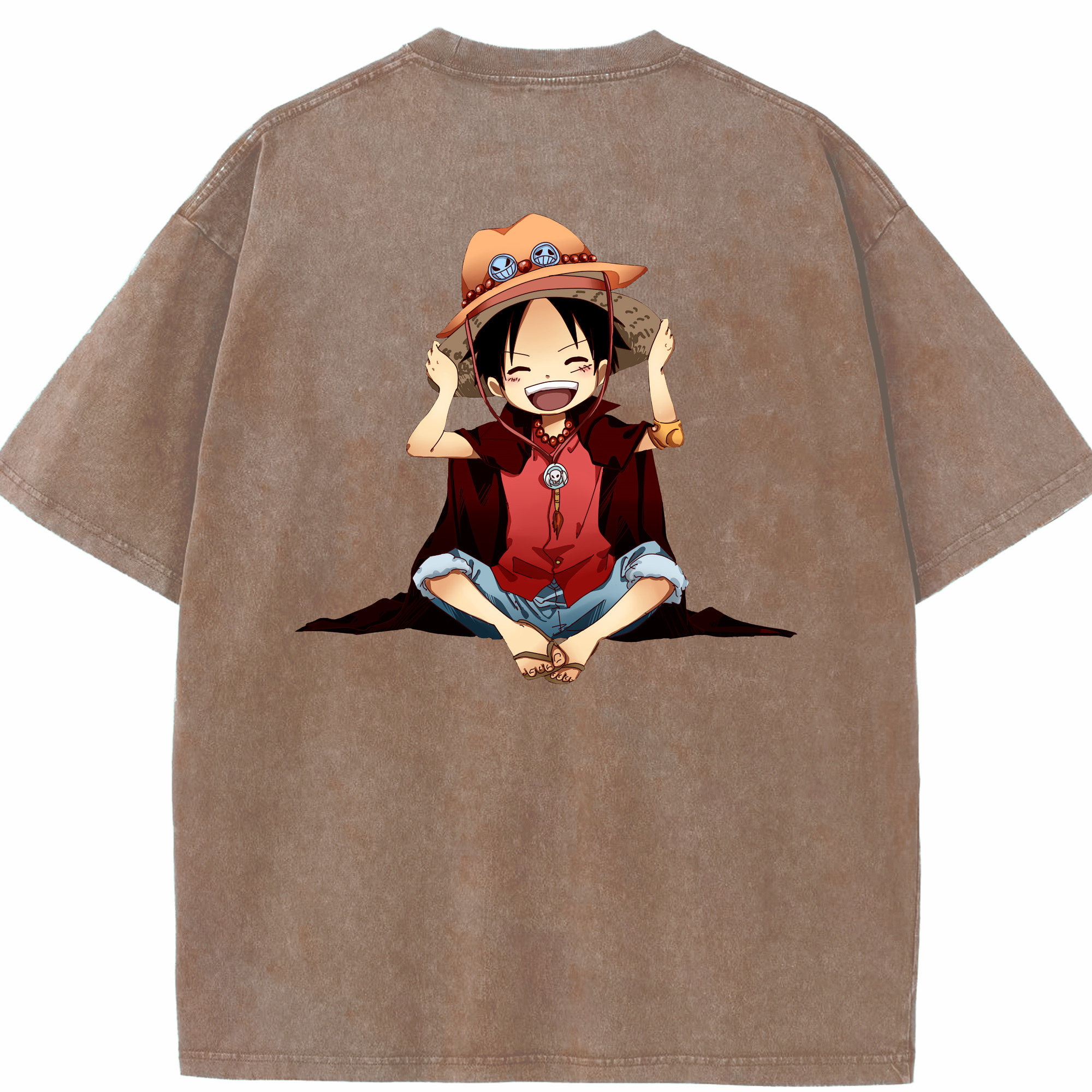ワンピース モンキー・D・ルフィ ONE PIECE Monkey D. Luffy 綿100% ヴィンテージ風 半袖Tシャツ（背面プリント）