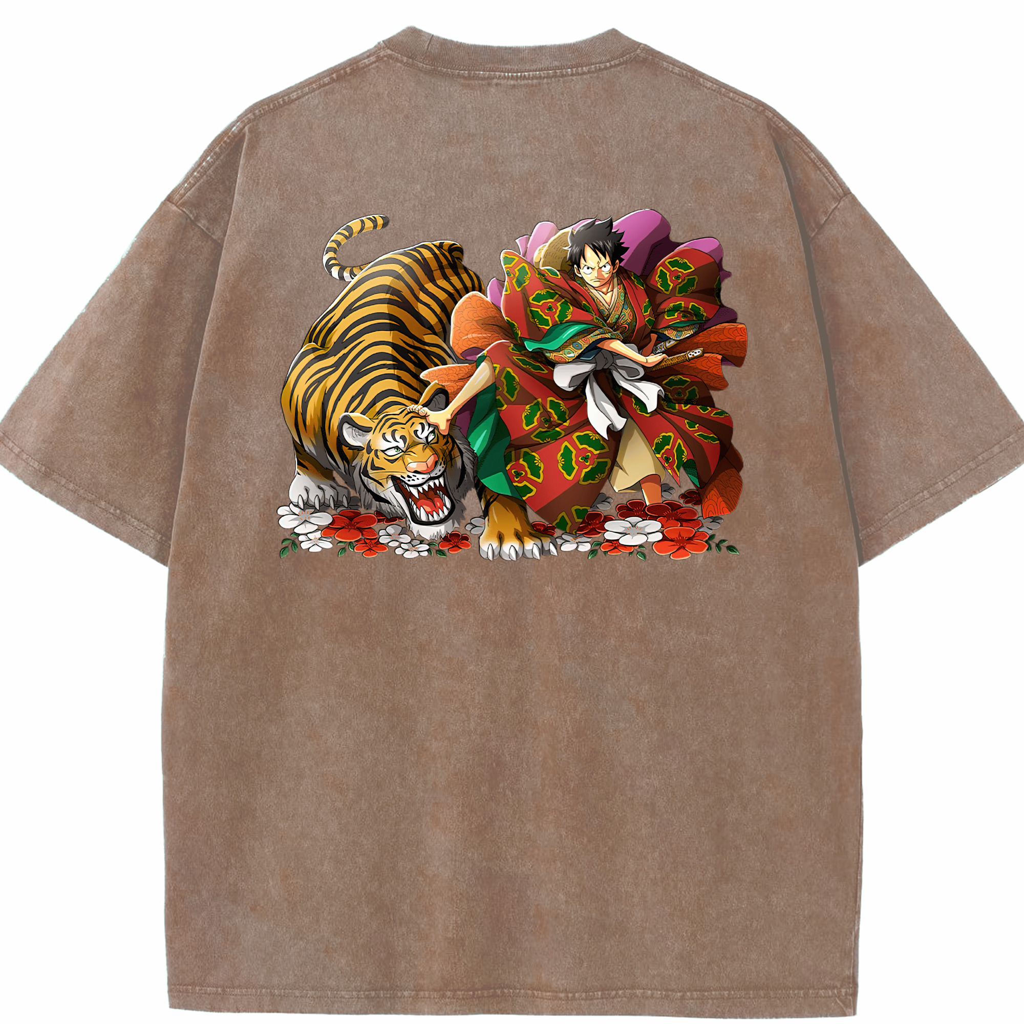 ワンピース モンキー・D・ルフィ ONE PIECE Monkey D. Luffy 綿100% ヴィンテージ風 半袖Tシャツ（背面プリント）