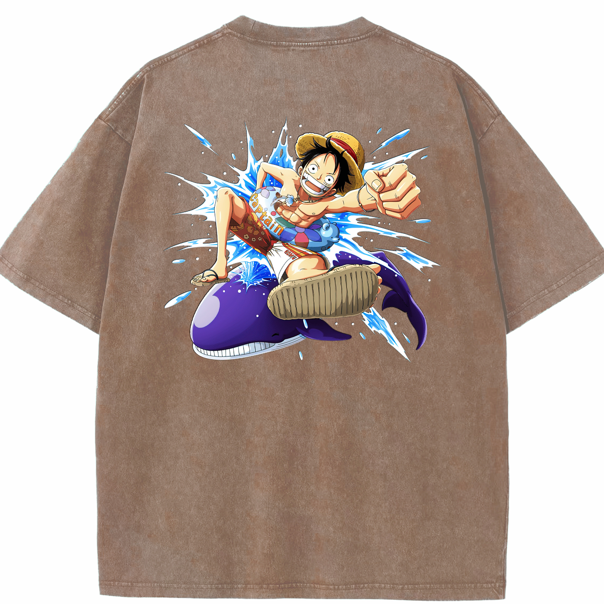 ワンピース モンキー・D・ルフィ ONE PIECE Monkey D. Luffy 綿100% ヴィンテージ風 半袖Tシャツ（背面プリント）