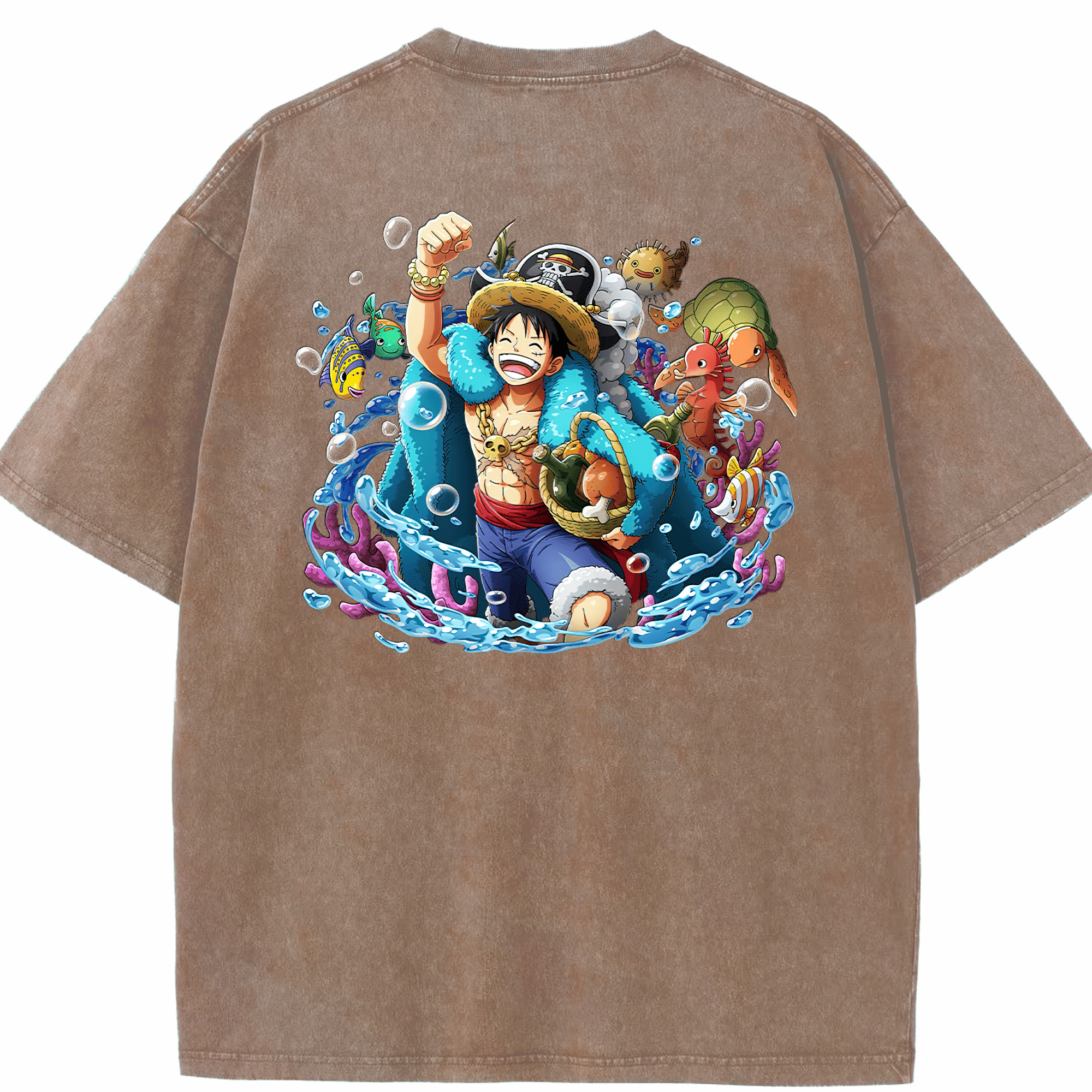 ワンピース モンキー・D・ルフィ ONE PIECE Monkey D. Luffy 綿100% ヴィンテージ風 半袖Tシャツ（背面プリント）