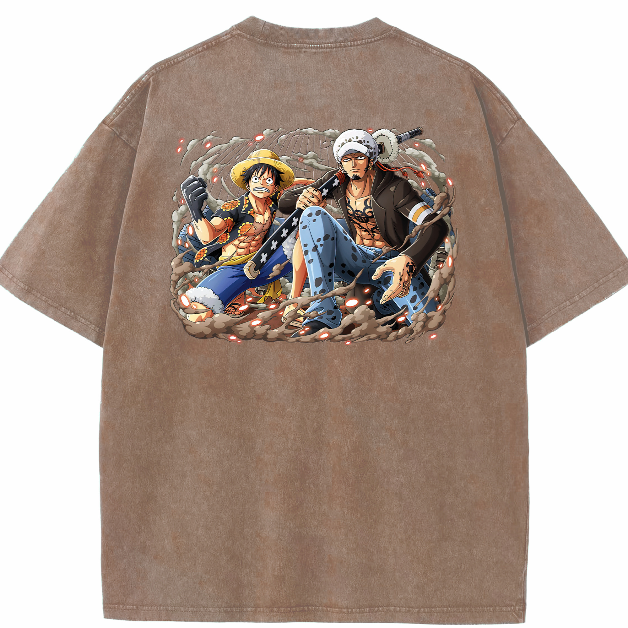 ワンピース モンキー・D・ルフィ ONE PIECE Monkey D. Luffy 綿100% ヴィンテージ風 半袖Tシャツ（背面プリント）