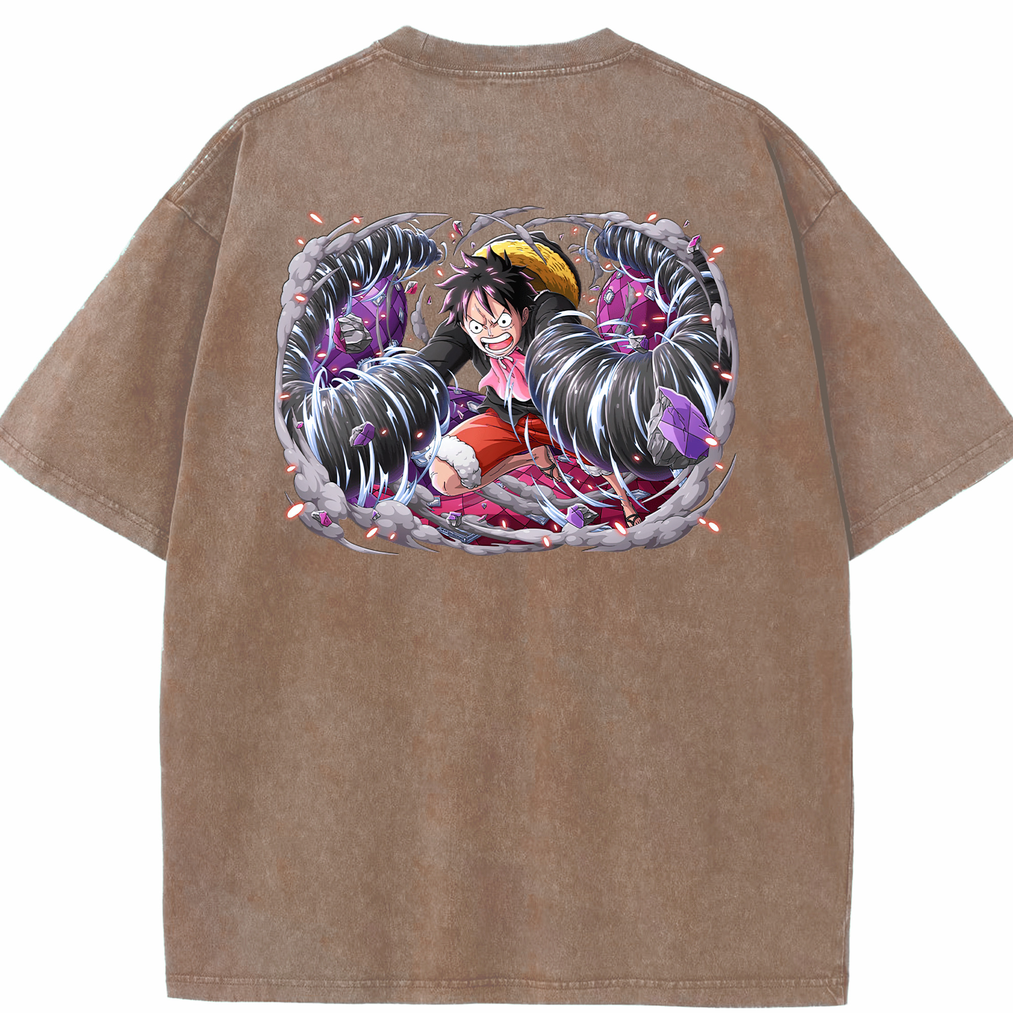 ワンピース モンキー・D・ルフィ ONE PIECE Monkey D. Luffy 綿100% ヴィンテージ風 半袖Tシャツ（背面プリント）