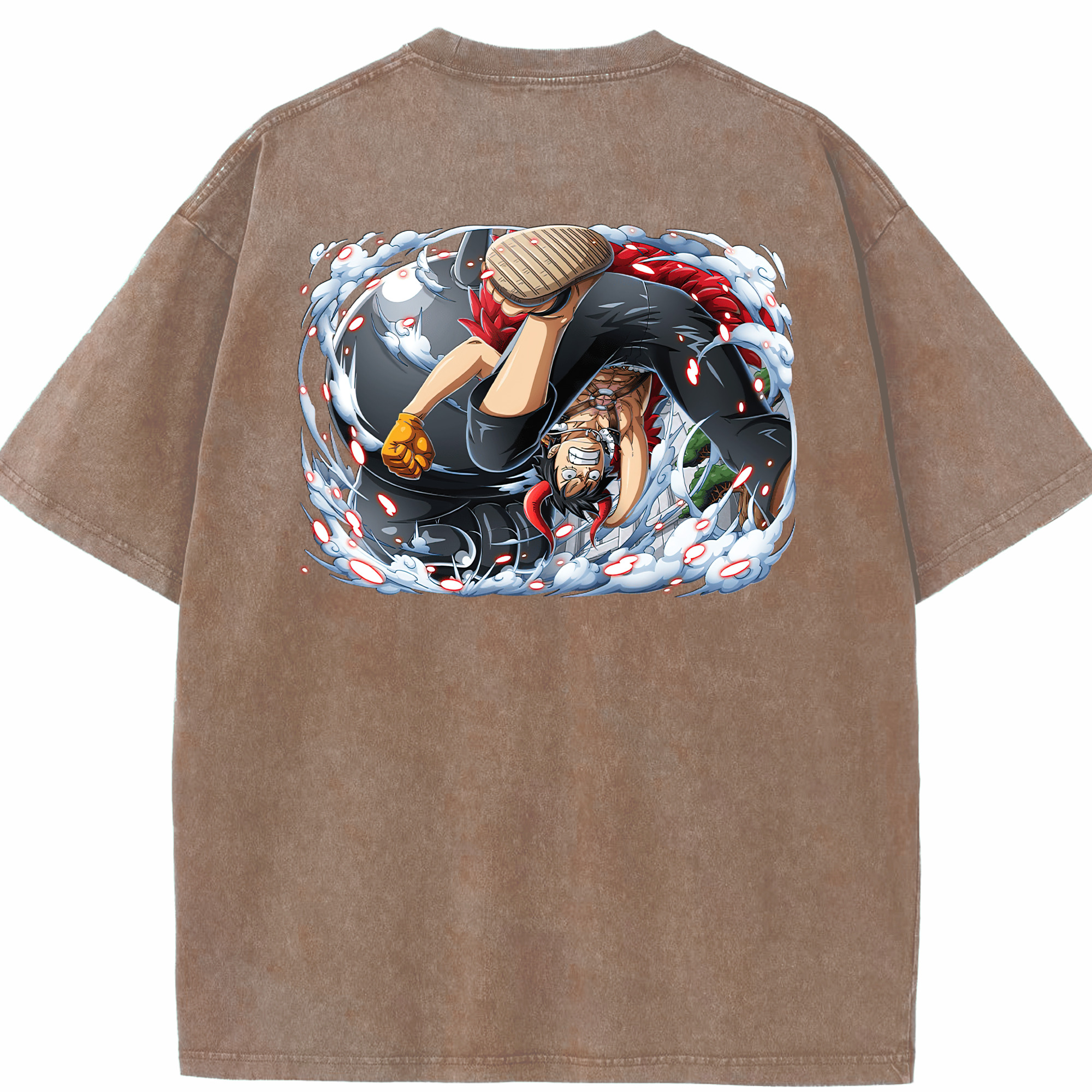 ワンピース モンキー・D・ルフィ ONE PIECE Monkey D. Luffy 綿100% ヴィンテージ風 半袖Tシャツ（背面プリント）