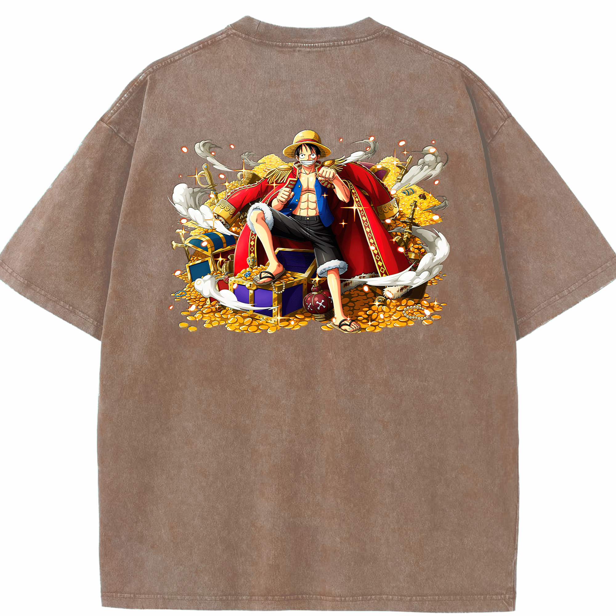 ワンピース モンキー・D・ルフィ ONE PIECE Monkey D. Luffy 綿100% ヴィンテージ風 半袖Tシャツ（背面プリント）
