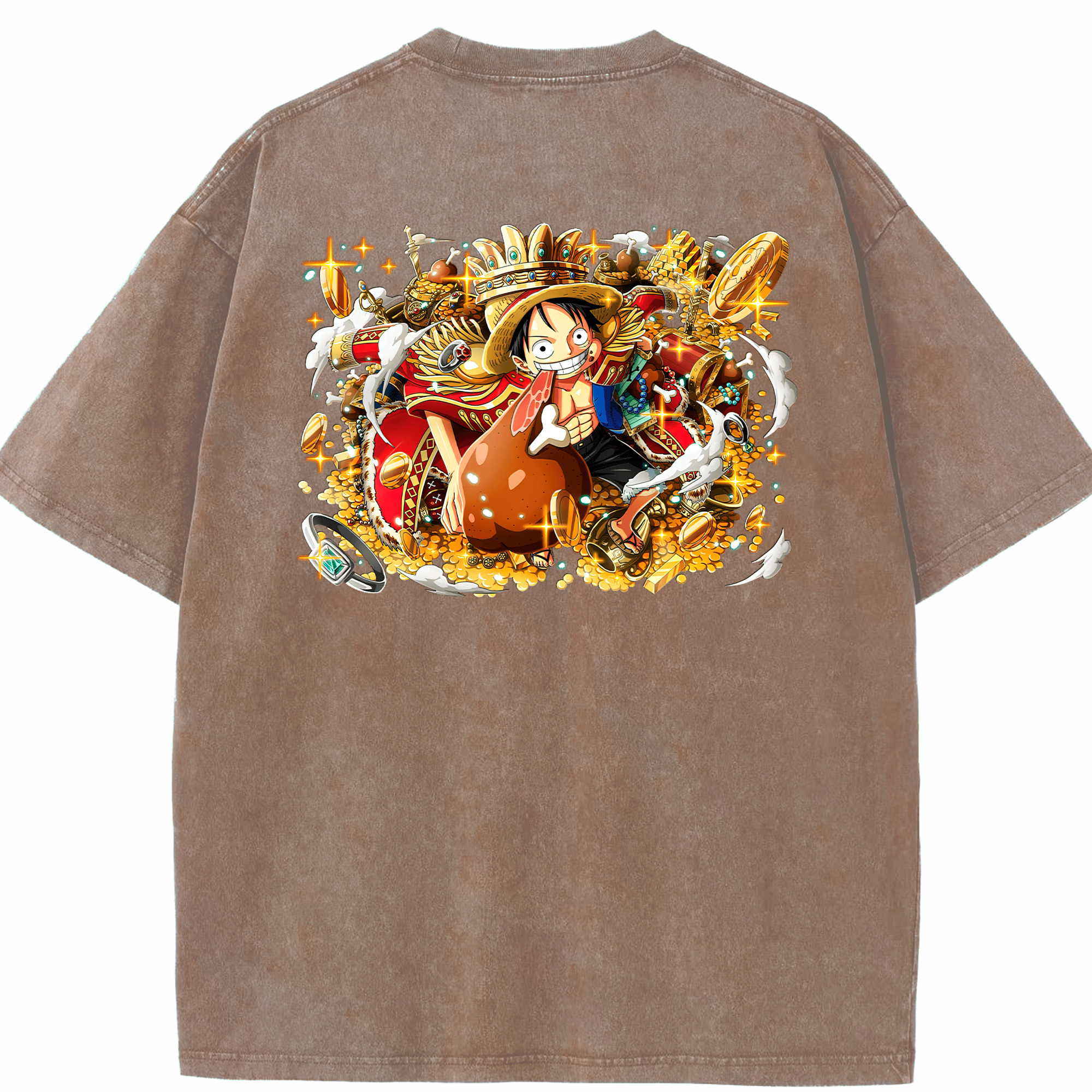 ワンピース モンキー・D・ルフィ ONE PIECE Monkey D. Luffy 綿100% ヴィンテージ風 半袖Tシャツ（背面プリント）