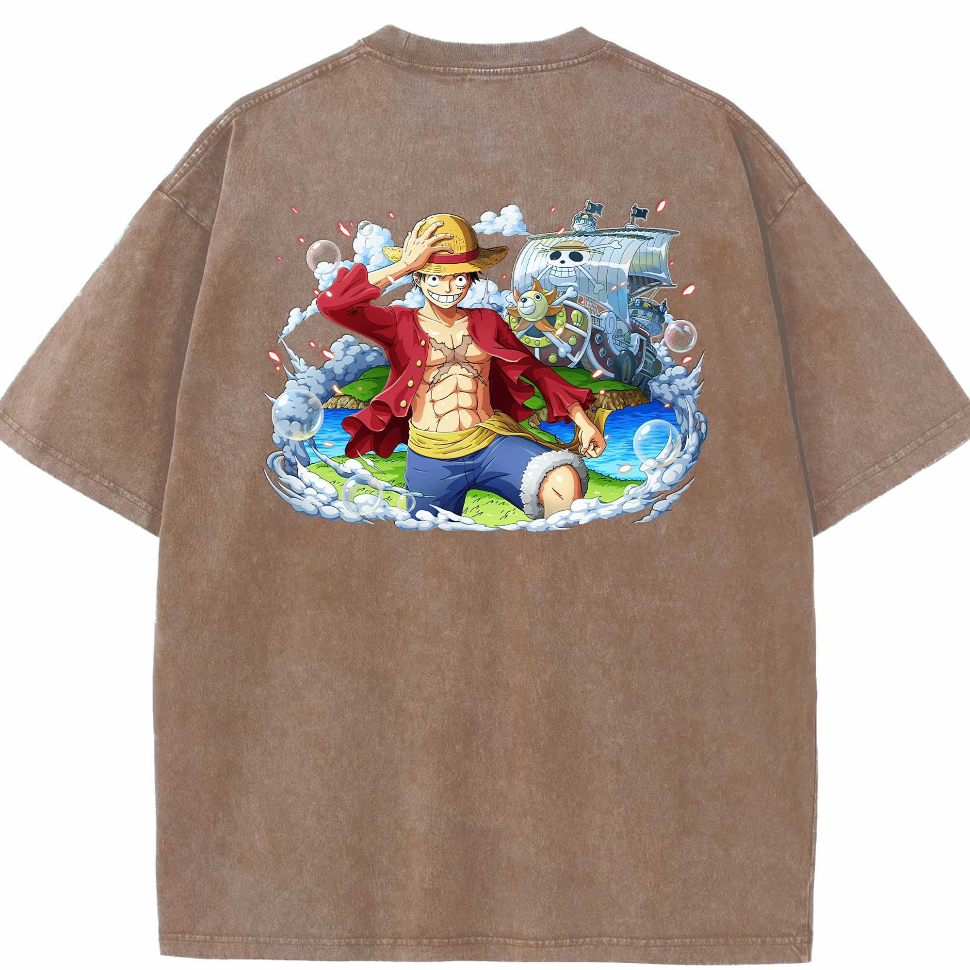 ワンピース モンキー・D・ルフィ ONE PIECE Monkey D. Luffy 綿100% ヴィンテージ風 半袖Tシャツ（背面プリント）