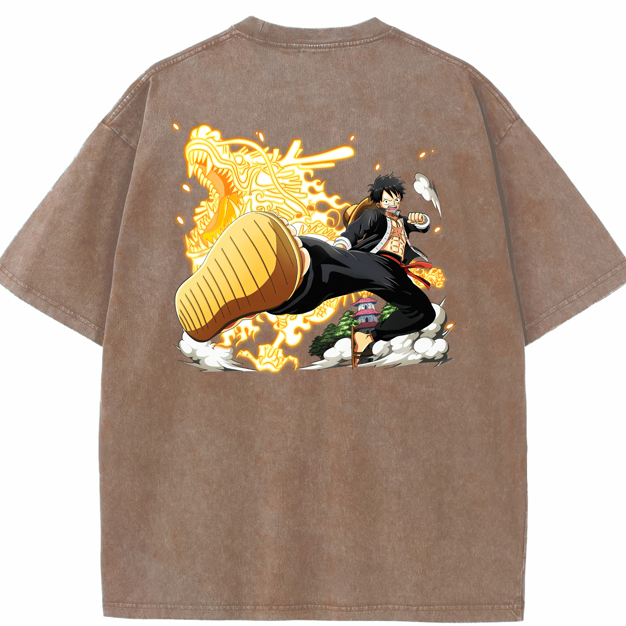ワンピース モンキー・D・ルフィ ONE PIECE Monkey D. Luffy 綿100% ヴィンテージ風 半袖Tシャツ（背面プリント）