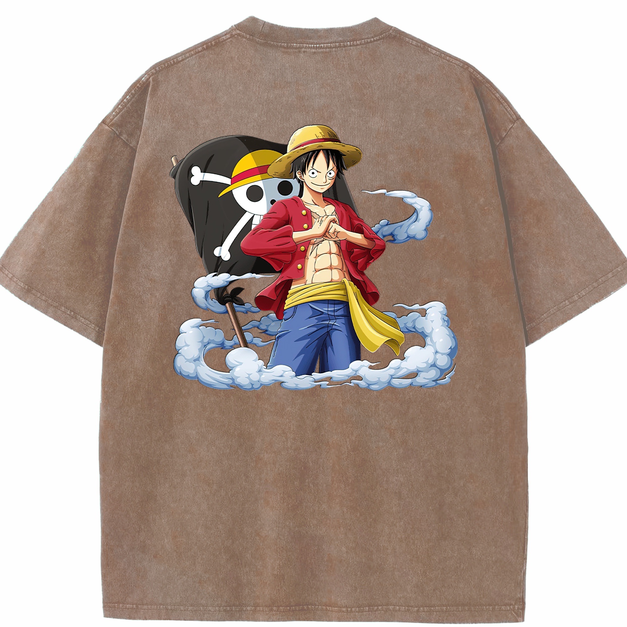 ワンピース モンキー・D・ルフィ ONE PIECE Monkey D. Luffy 綿100% ヴィンテージ風 半袖Tシャツ（背面プリント）