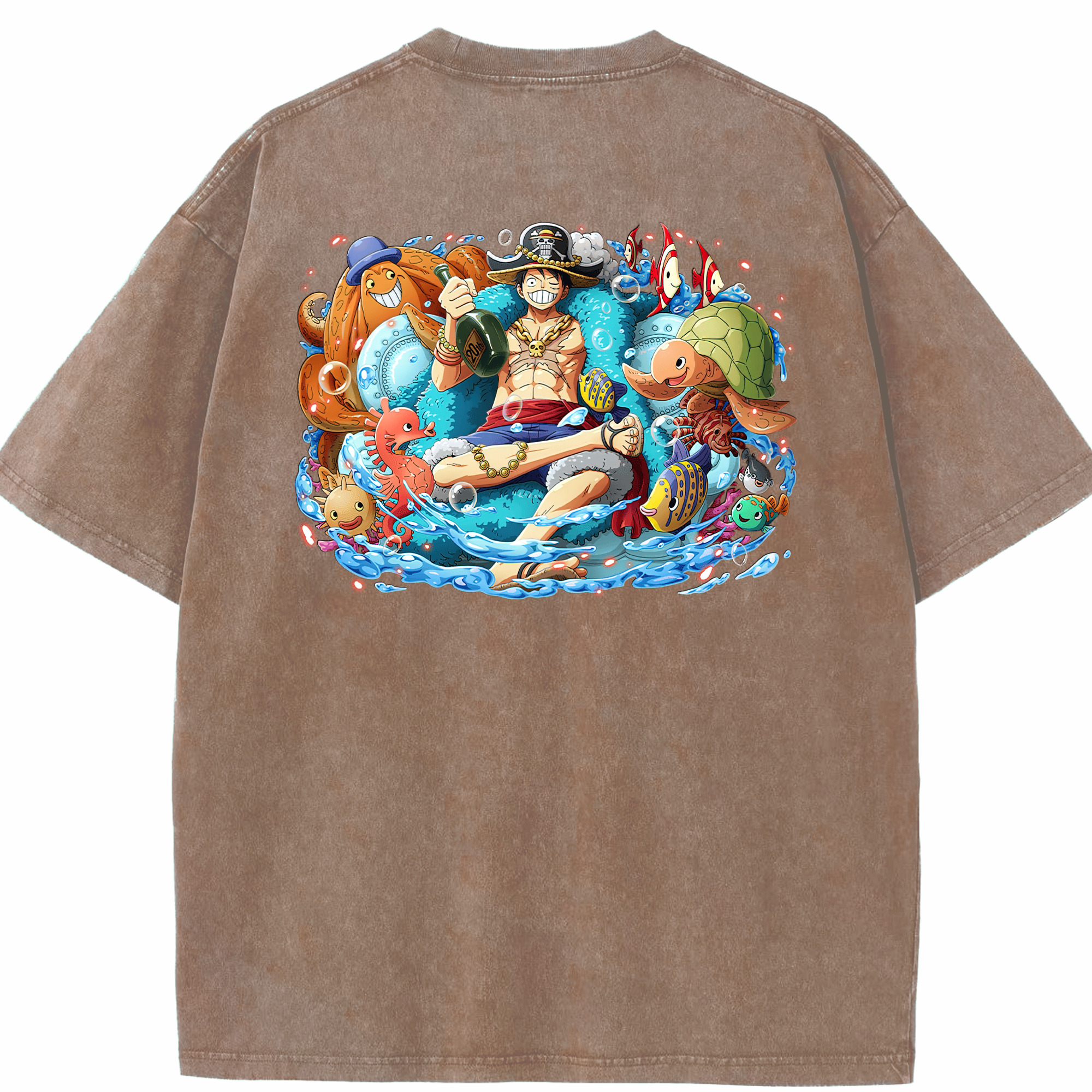 ワンピース モンキー・D・ルフィ ONE PIECE Monkey D. Luffy 綿100% ヴィンテージ風 半袖Tシャツ（背面プリント）