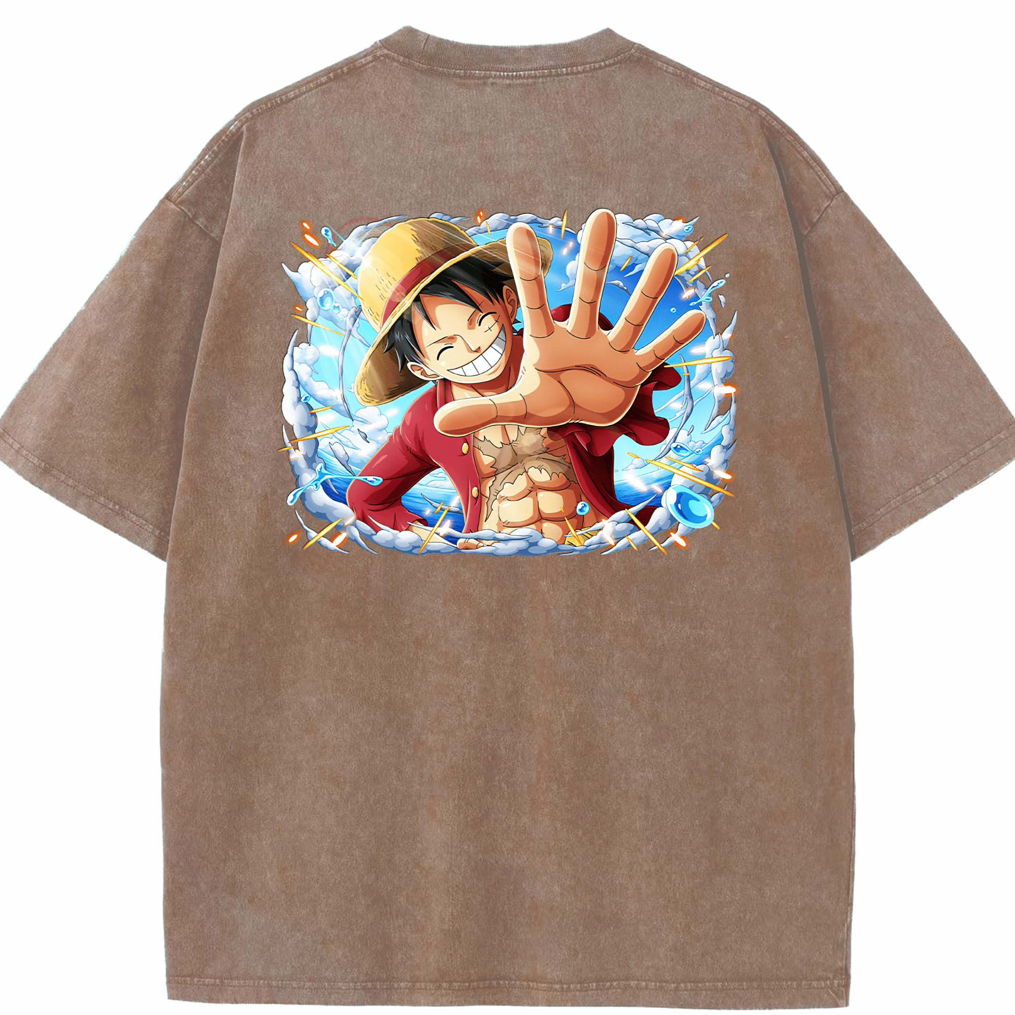 ワンピース モンキー・D・ルフィ ONE PIECE Monkey D. Luffy 綿100% ヴィンテージ風 半袖Tシャツ（背面プリント）