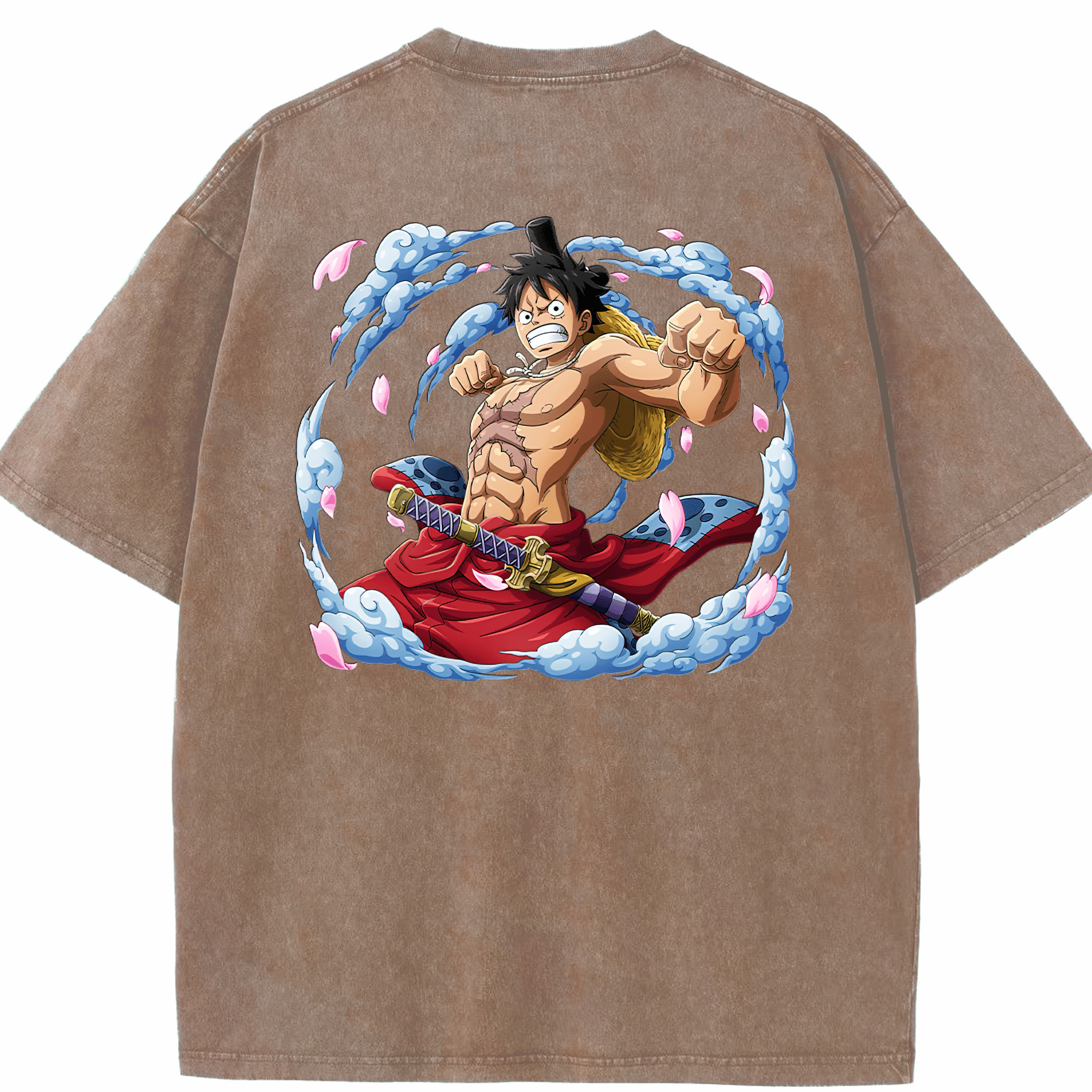 ワンピース モンキー・D・ルフィ ONE PIECE Monkey D. Luffy 綿100% ヴィンテージ風 半袖Tシャツ（背面プリント）