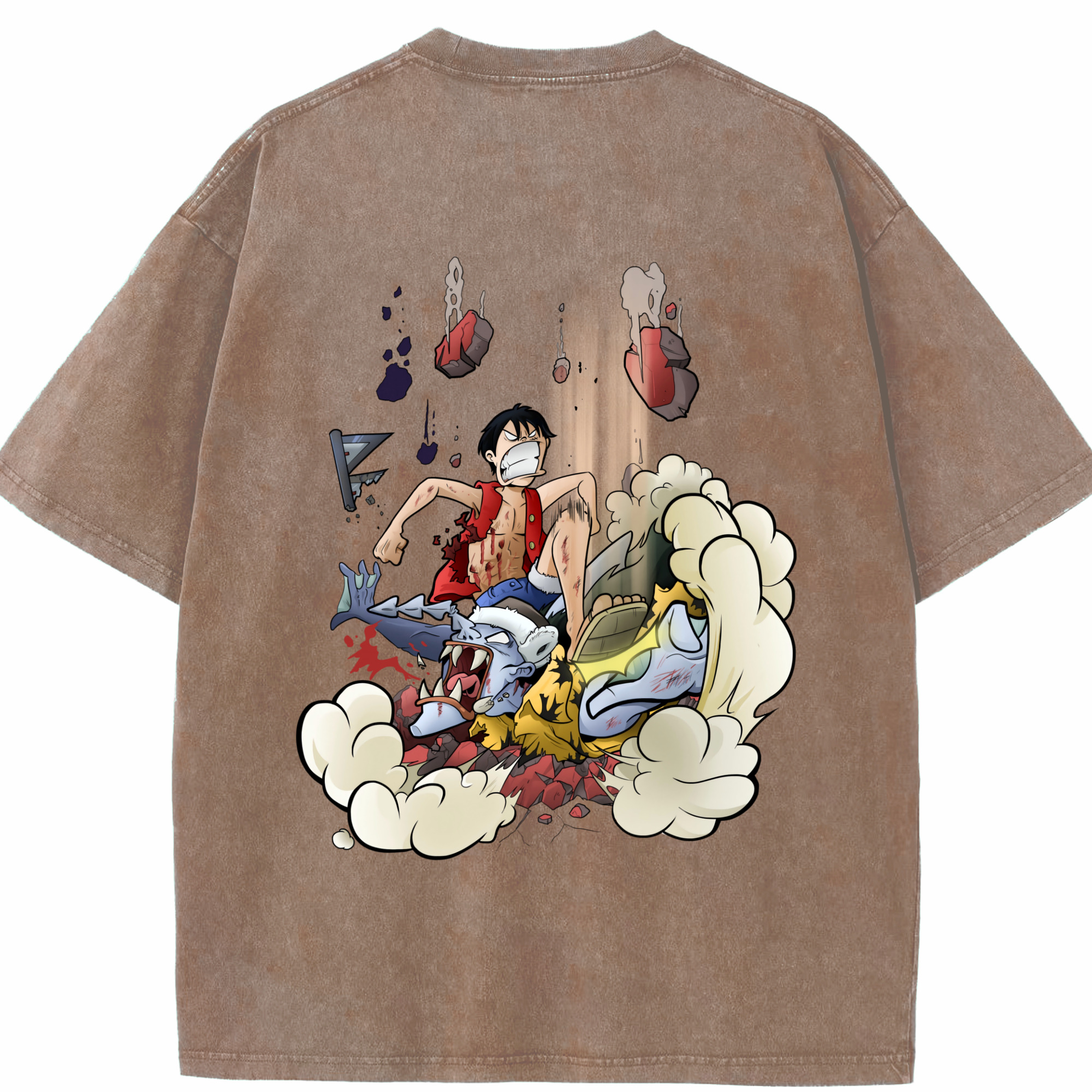 ワンピース モンキー・D・ルフィ ONE PIECE Monkey D. Luffy 綿100% ヴィンテージ風 半袖Tシャツ（背面プリント）