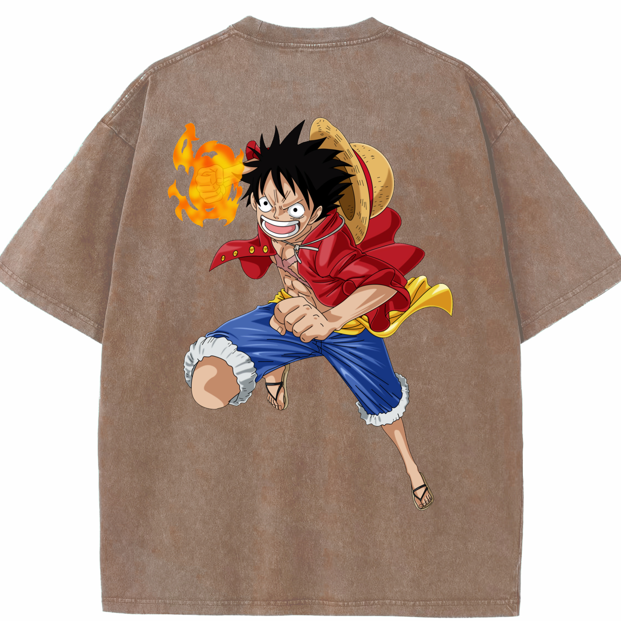 ワンピース モンキー・D・ルフィ ONE PIECE Monkey D. Luffy 綿100% ヴィンテージ風 半袖Tシャツ（背面プリント）