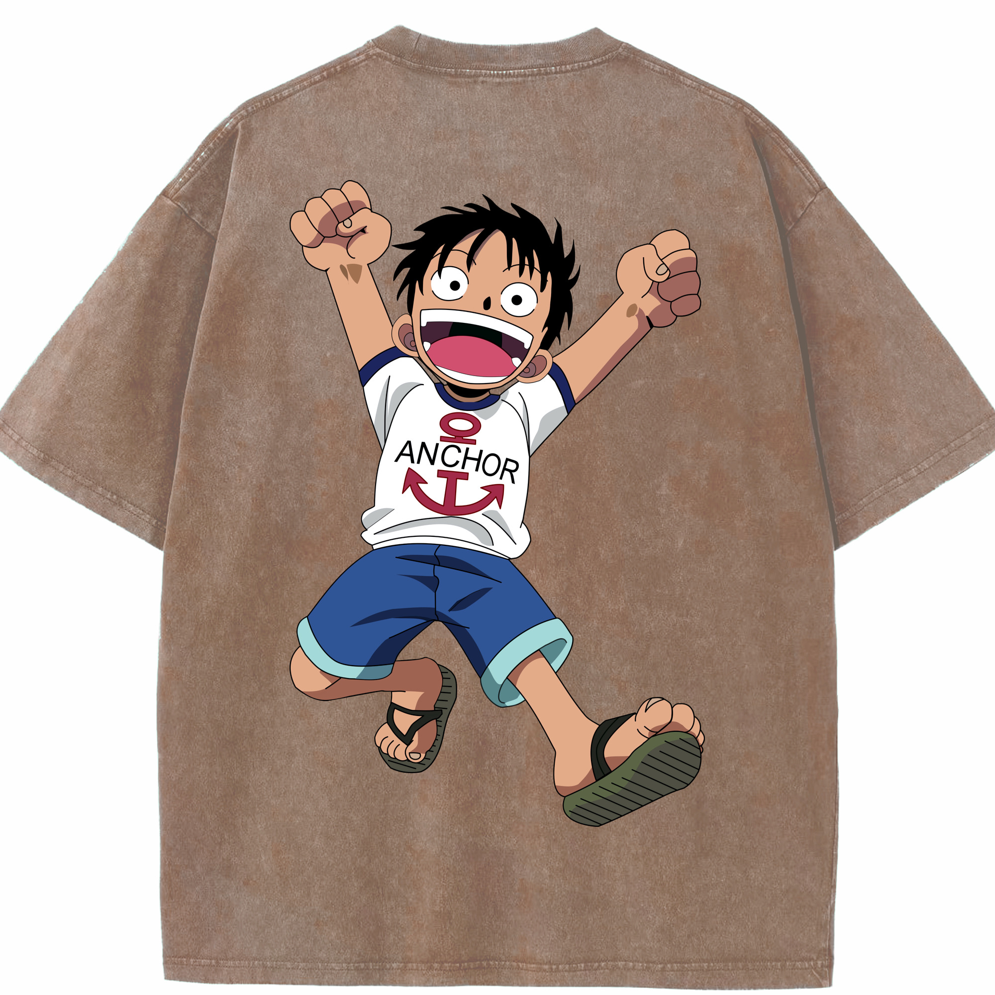 ワンピース モンキー・D・ルフィ ONE PIECE Monkey D. Luffy 綿100% ヴィンテージ風 半袖Tシャツ（背面プリント）
