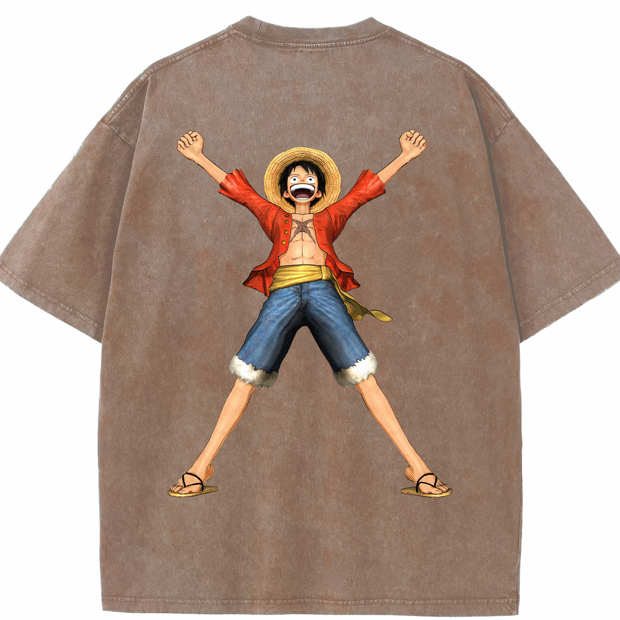 ワンピース モンキー・D・ルフィ ONE PIECE Monkey D. Luffy 綿100% ヴィンテージ風 半袖Tシャツ（背面プリント）
